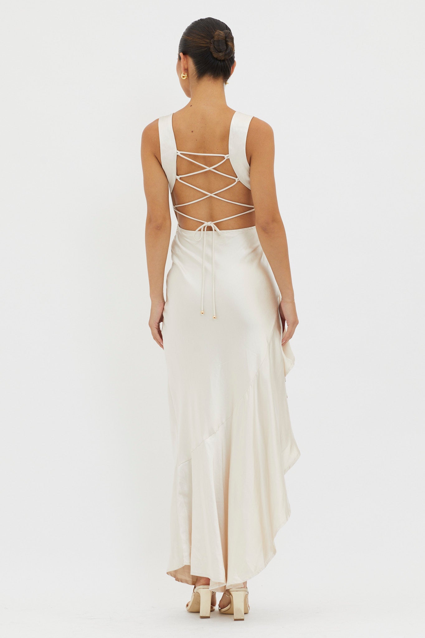Ellianna Lace-Up Back Maxi Dress Champagne-Maymioy