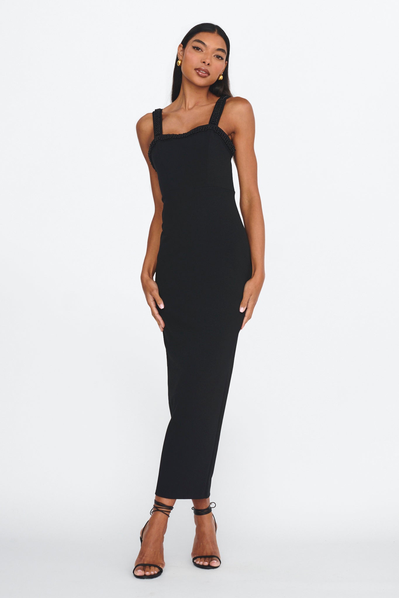 Emina Bead Trim Maxi Dress Black-Maymioy