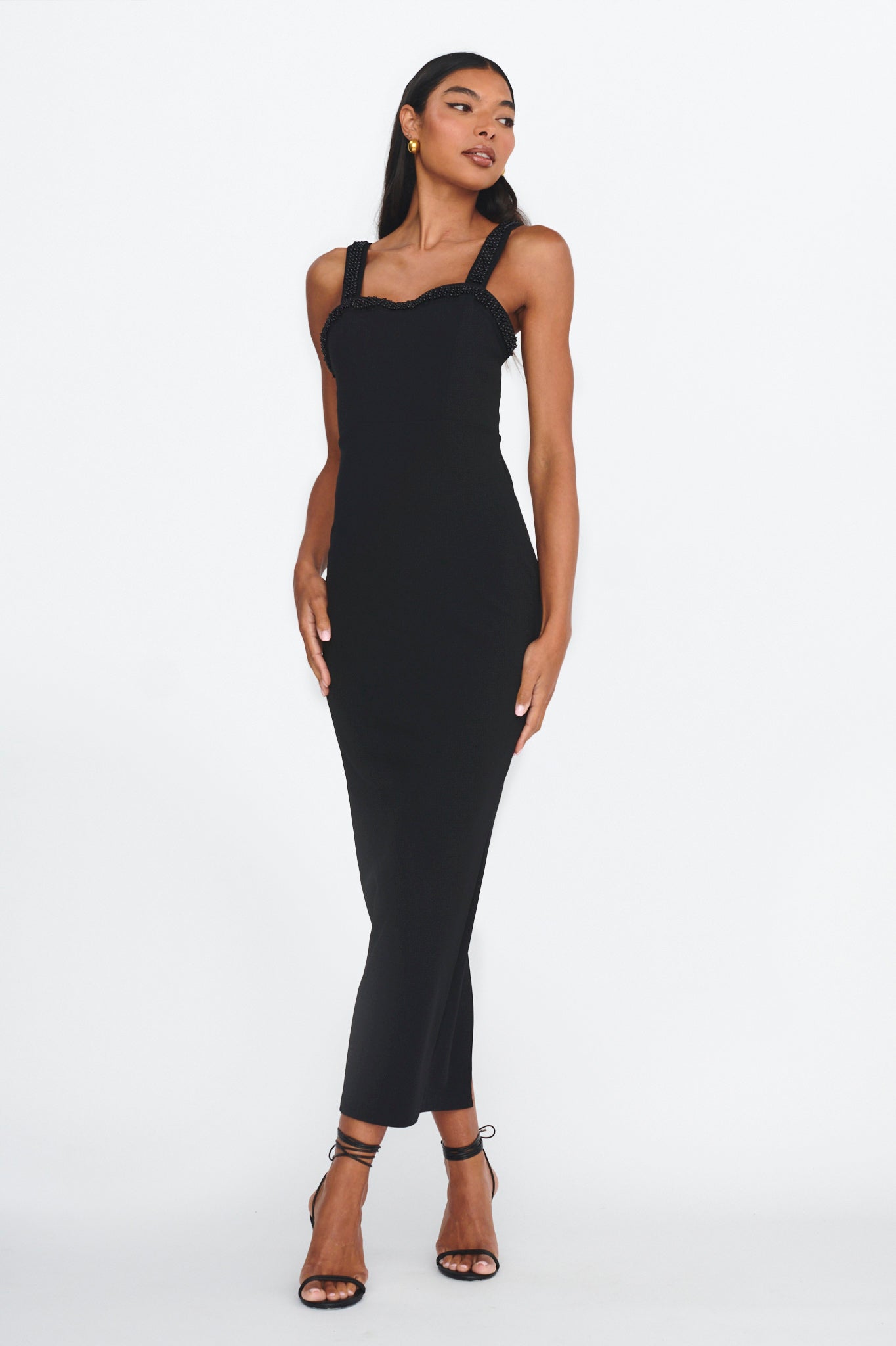 Emina Bead Trim Maxi Dress Black-Maymioy