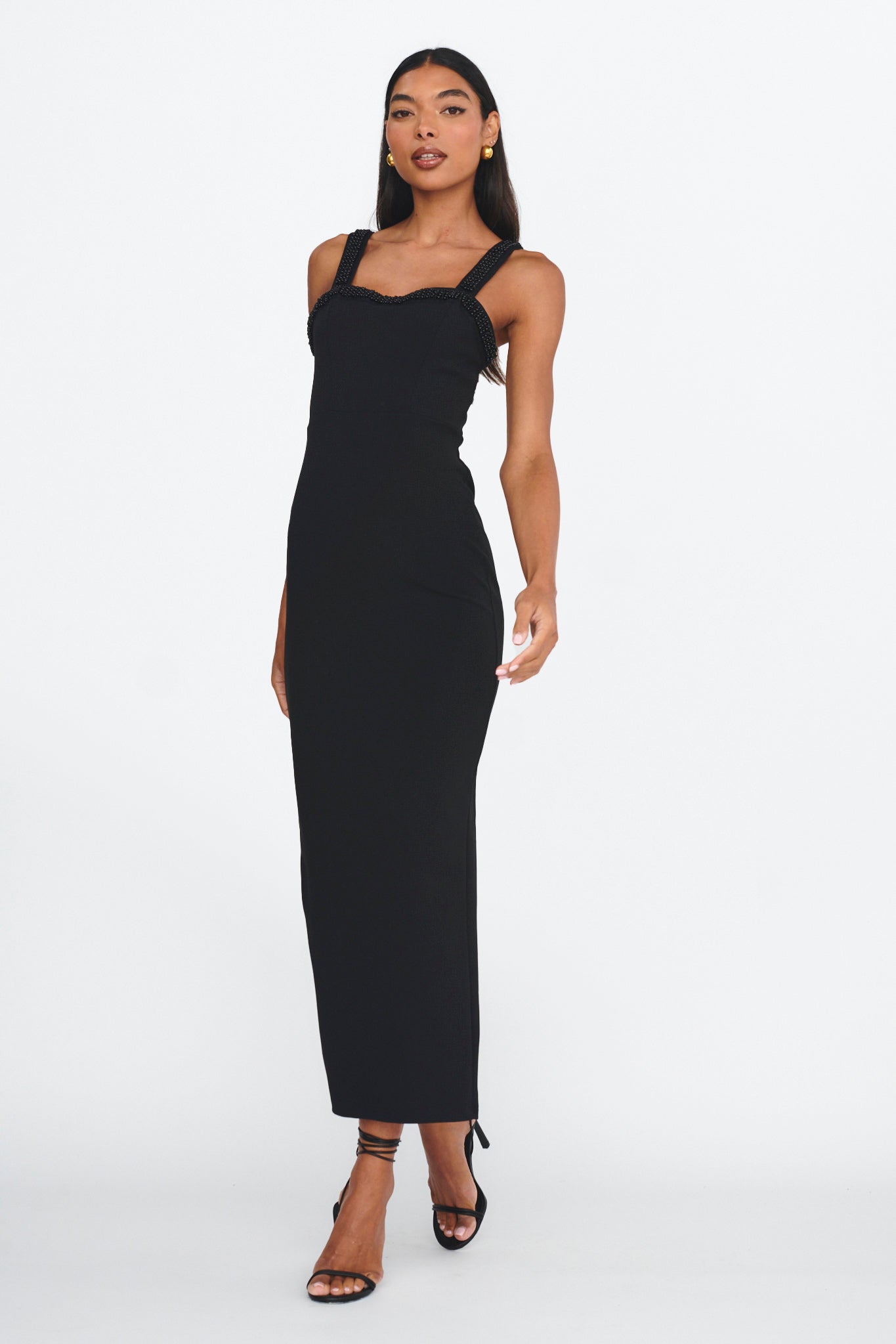 Emina Bead Trim Maxi Dress Black-Maymioy