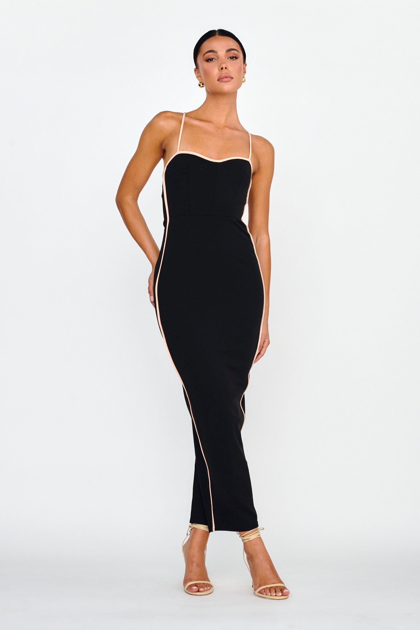 Future Awaits Lace-Up Back Maxi Dress Black-Maymioy