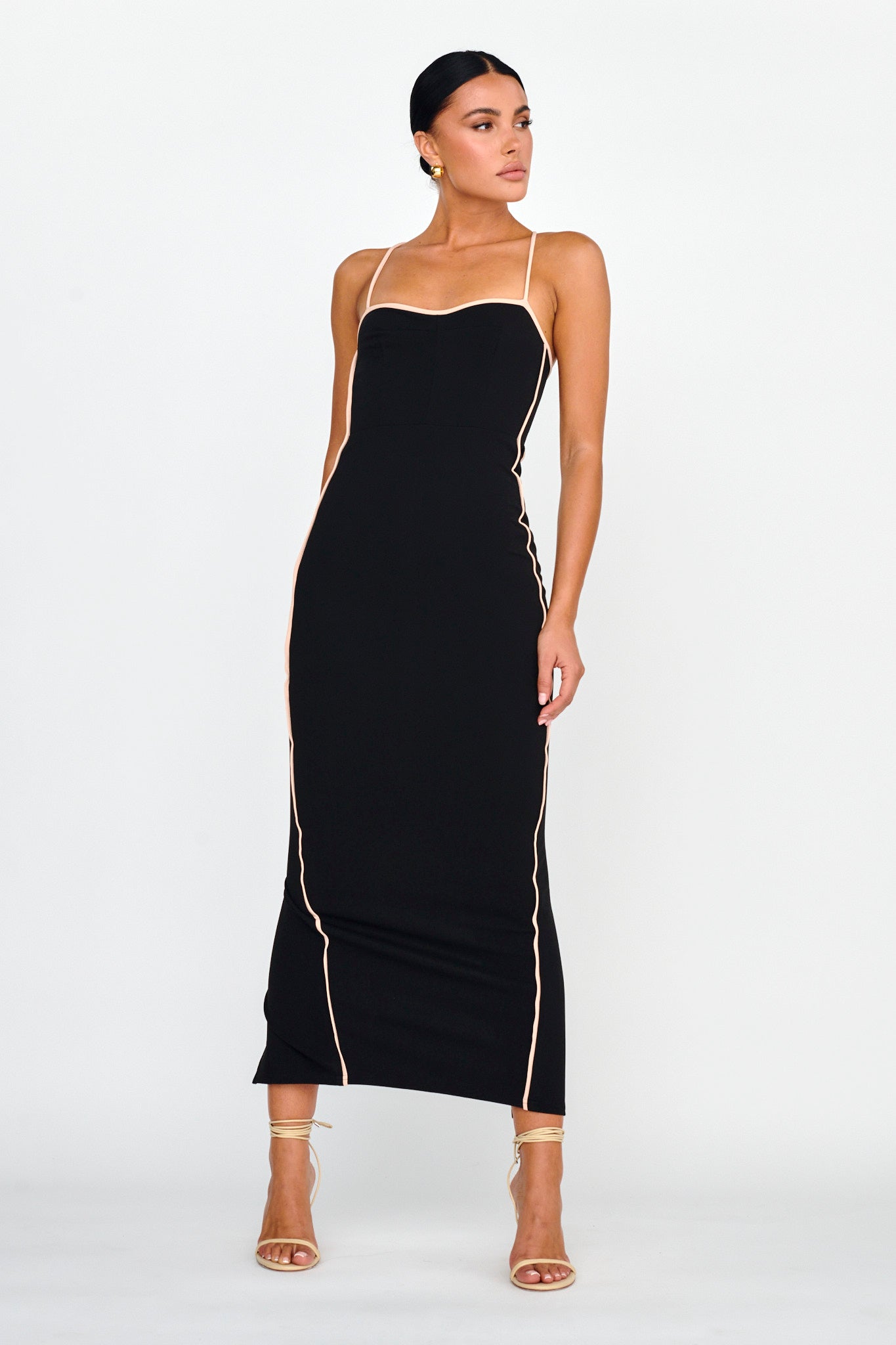 Future Awaits Lace-Up Back Maxi Dress Black-Maymioy