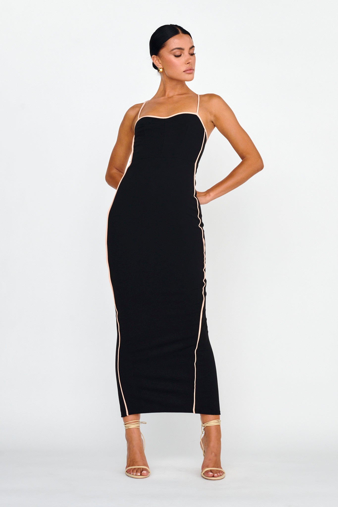 Future Awaits Lace-Up Back Maxi Dress Black-Maymioy