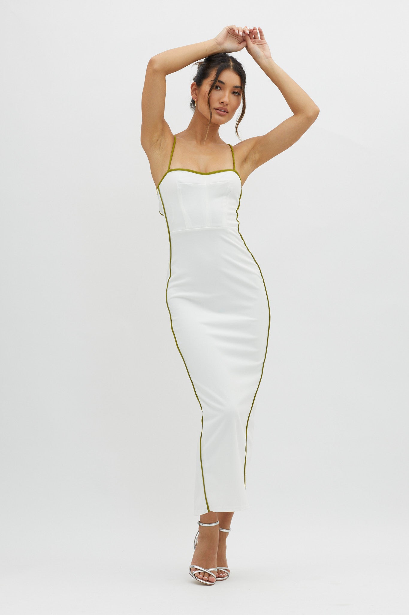 Future Awaits Lace-Up Back Midi Dress White-Maymioy