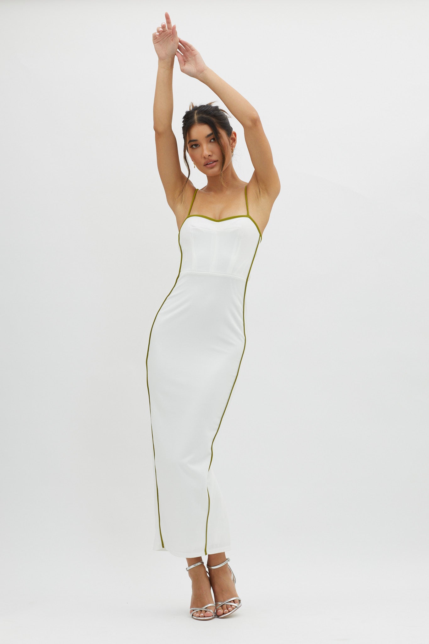 Future Awaits Lace-Up Back Midi Dress White-Maymioy
