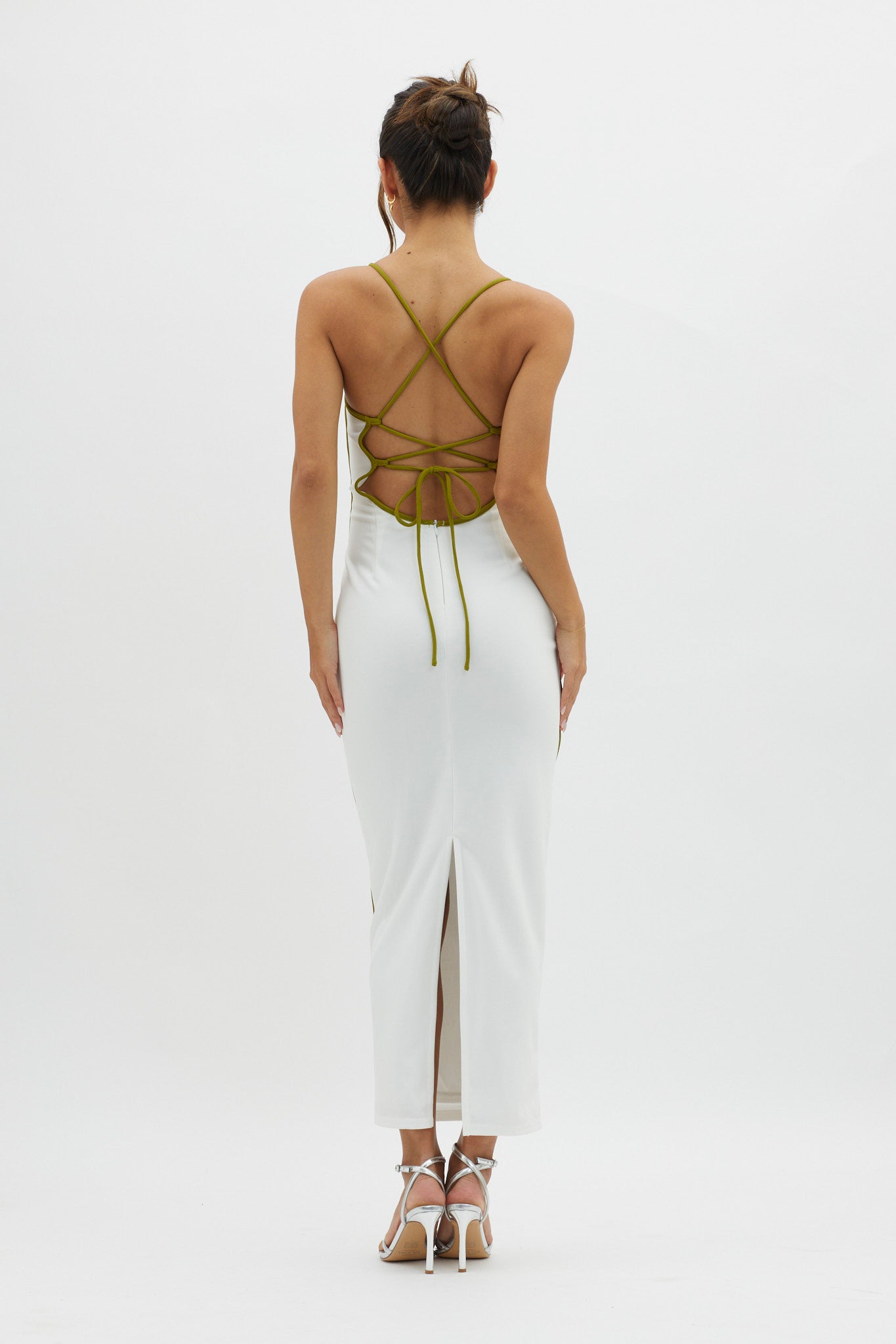 Future Awaits Lace-Up Back Midi Dress White-Maymioy