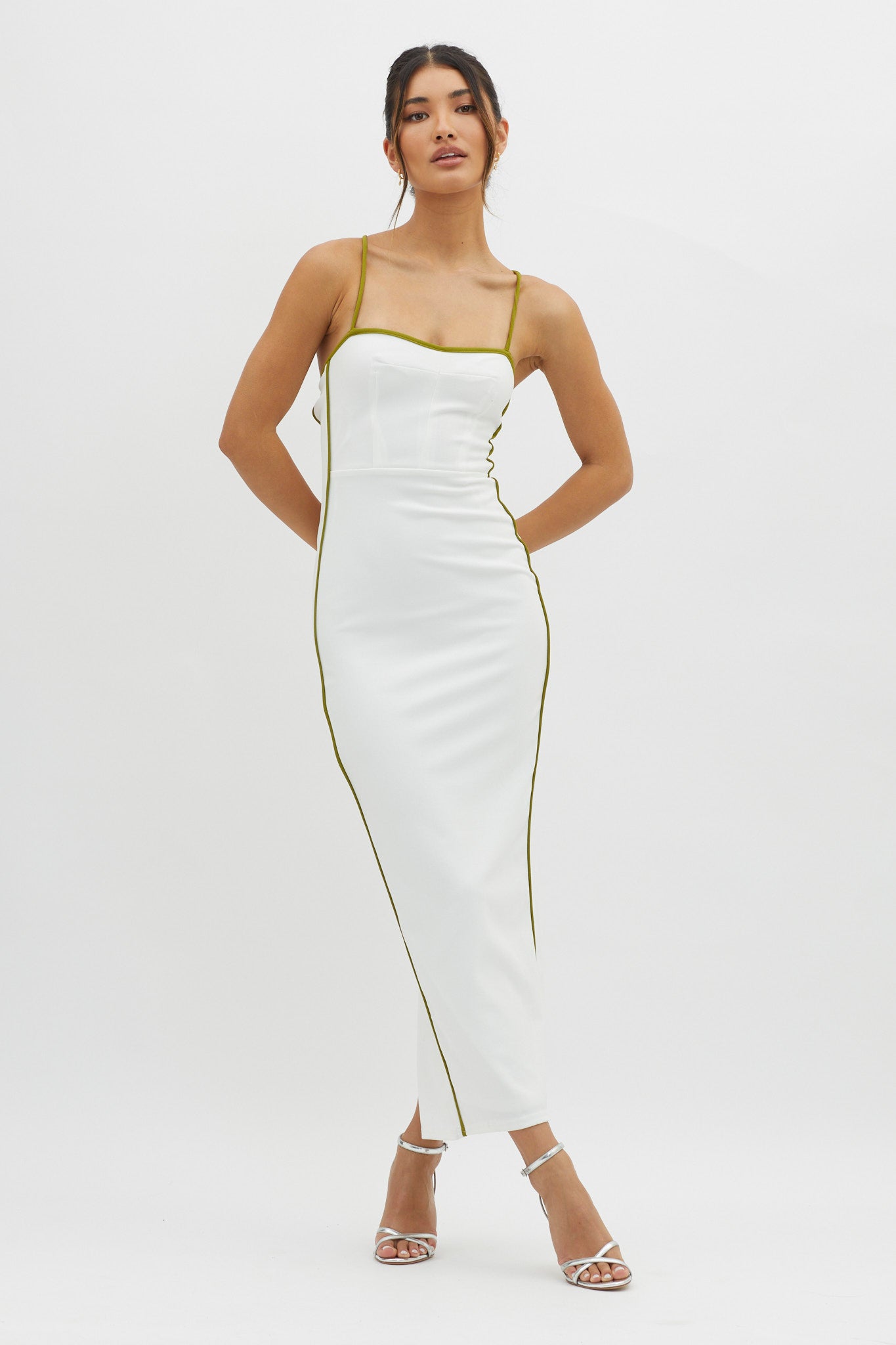 Future Awaits Lace-Up Back Midi Dress White-Maymioy