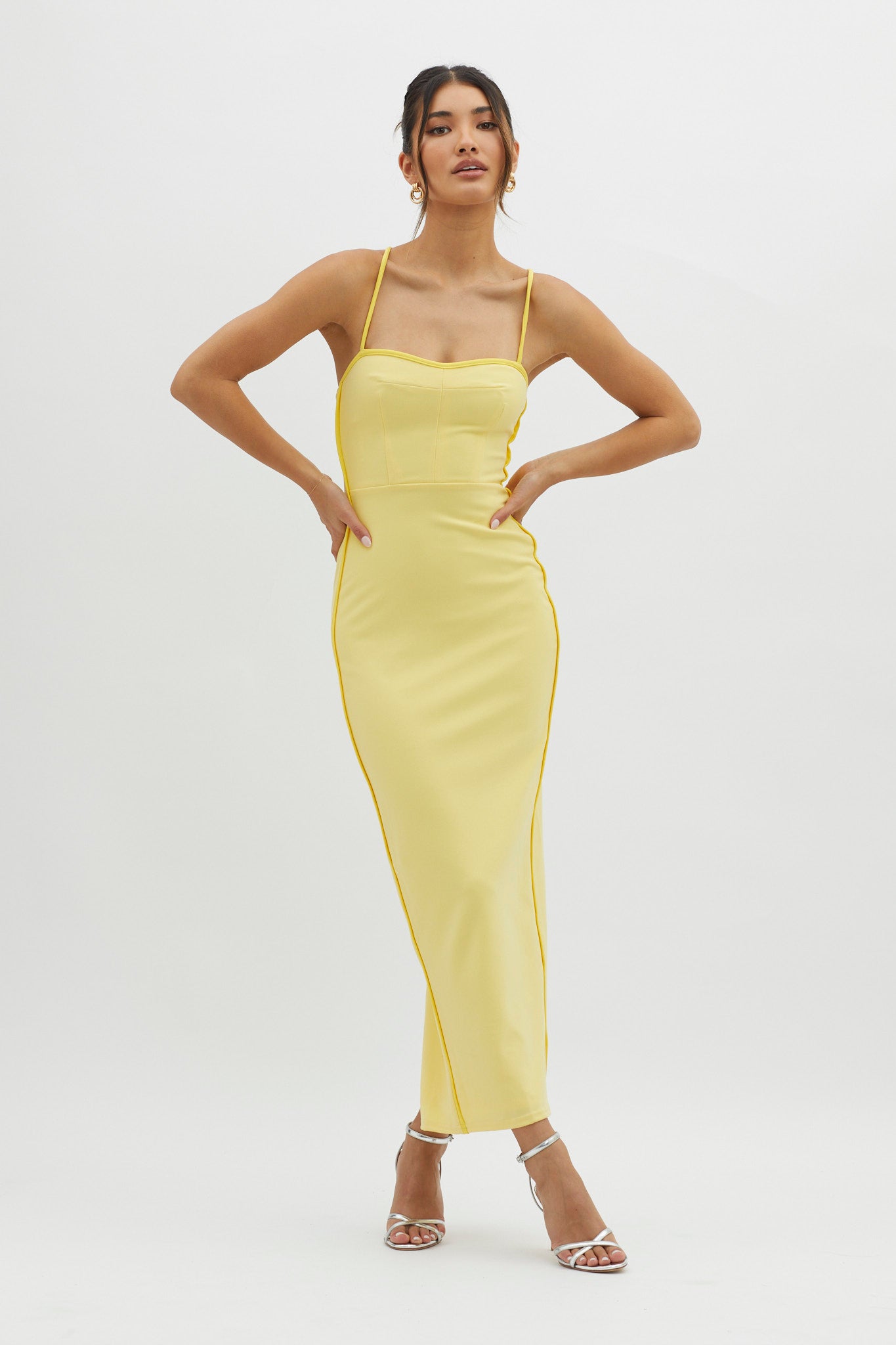 Future Awaits Lace-Up Back Maxi Dress Yellow-Maymioy