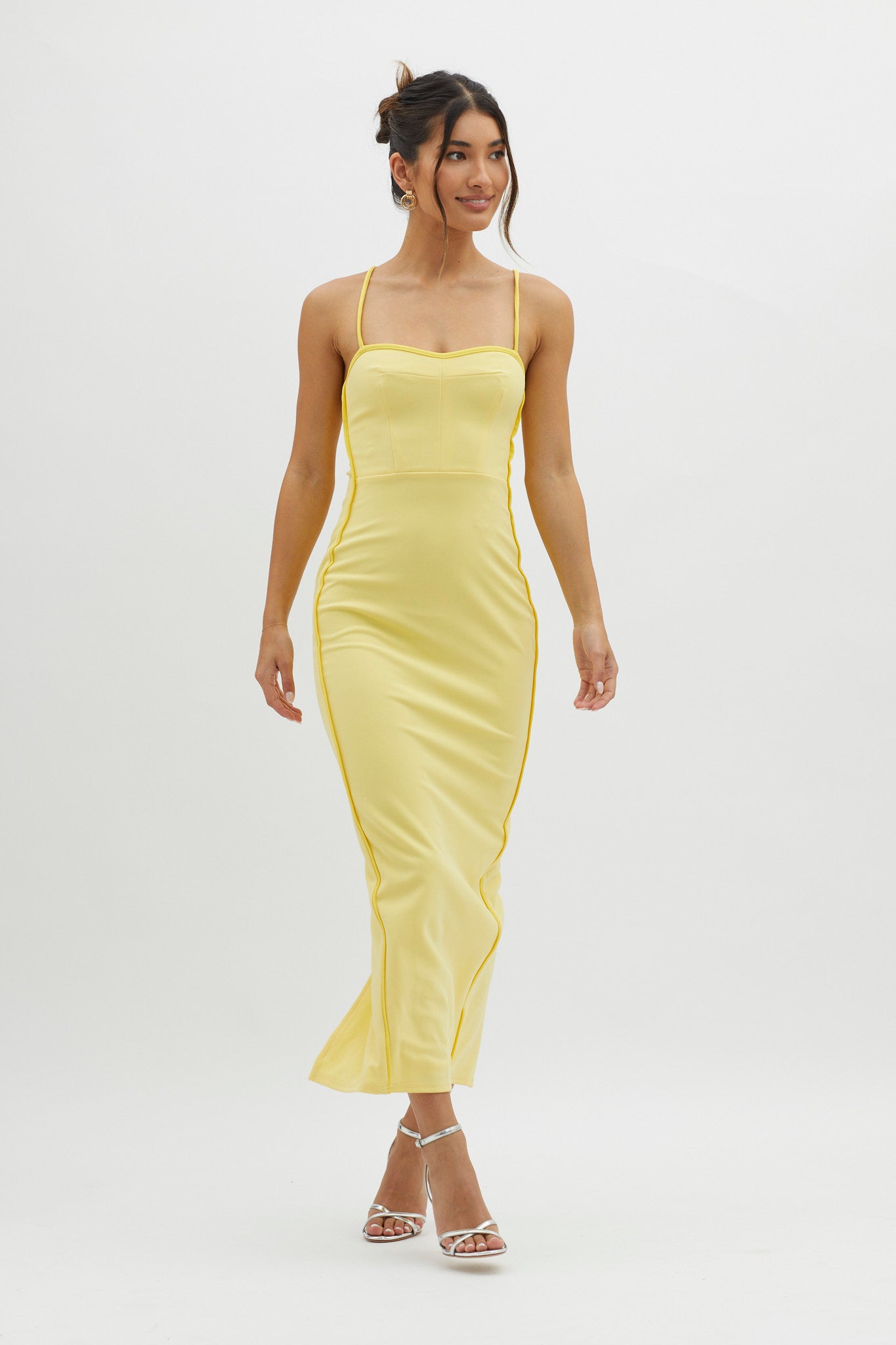 Future Awaits Lace-Up Back Maxi Dress Yellow-Maymioy