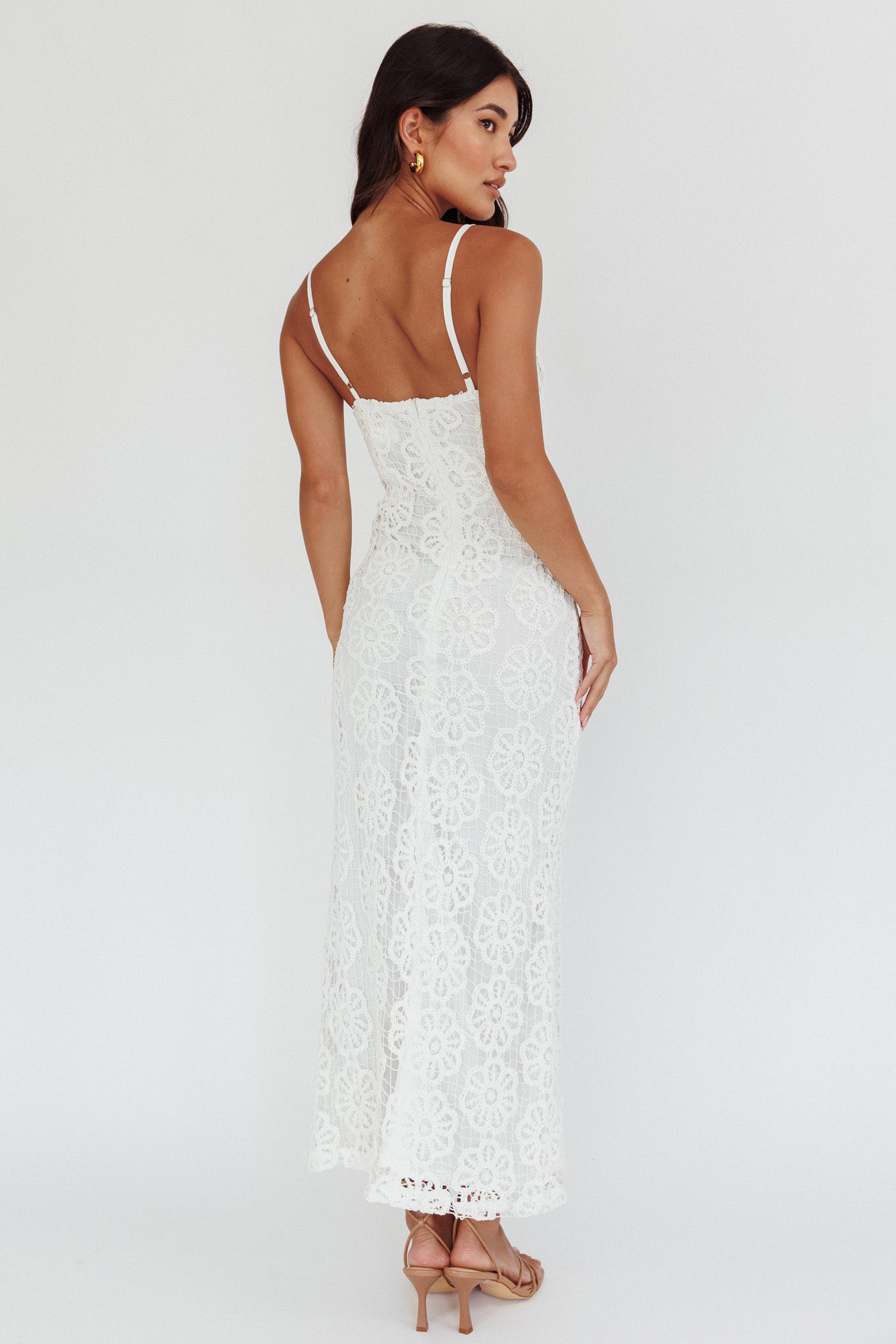 Spark Joy Floral Crochet Overlay Maxi Dress White-Maymioy