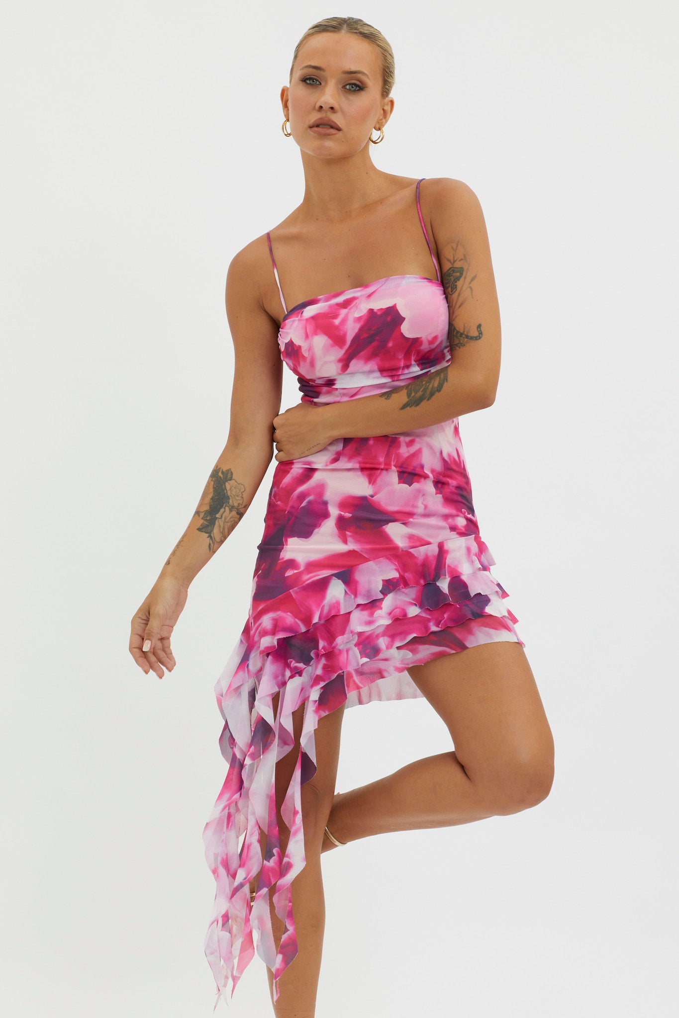 Envious Ruffle Trim Mini Dress Pink-Maymioy