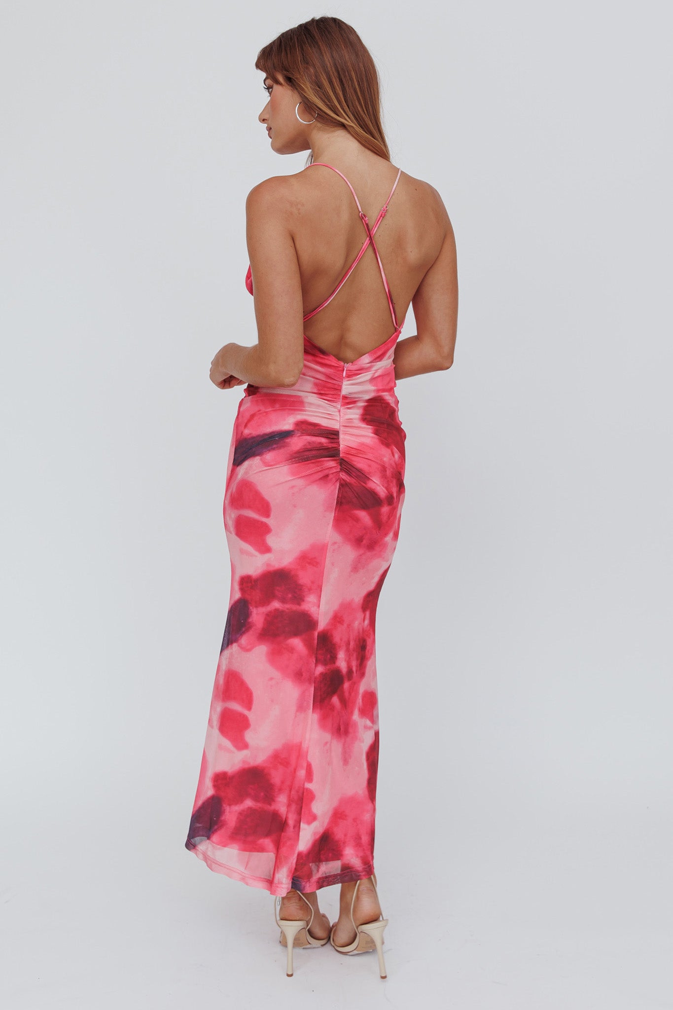 Blossom Belle Low Back Maxi Dress Print Red-Maymioy