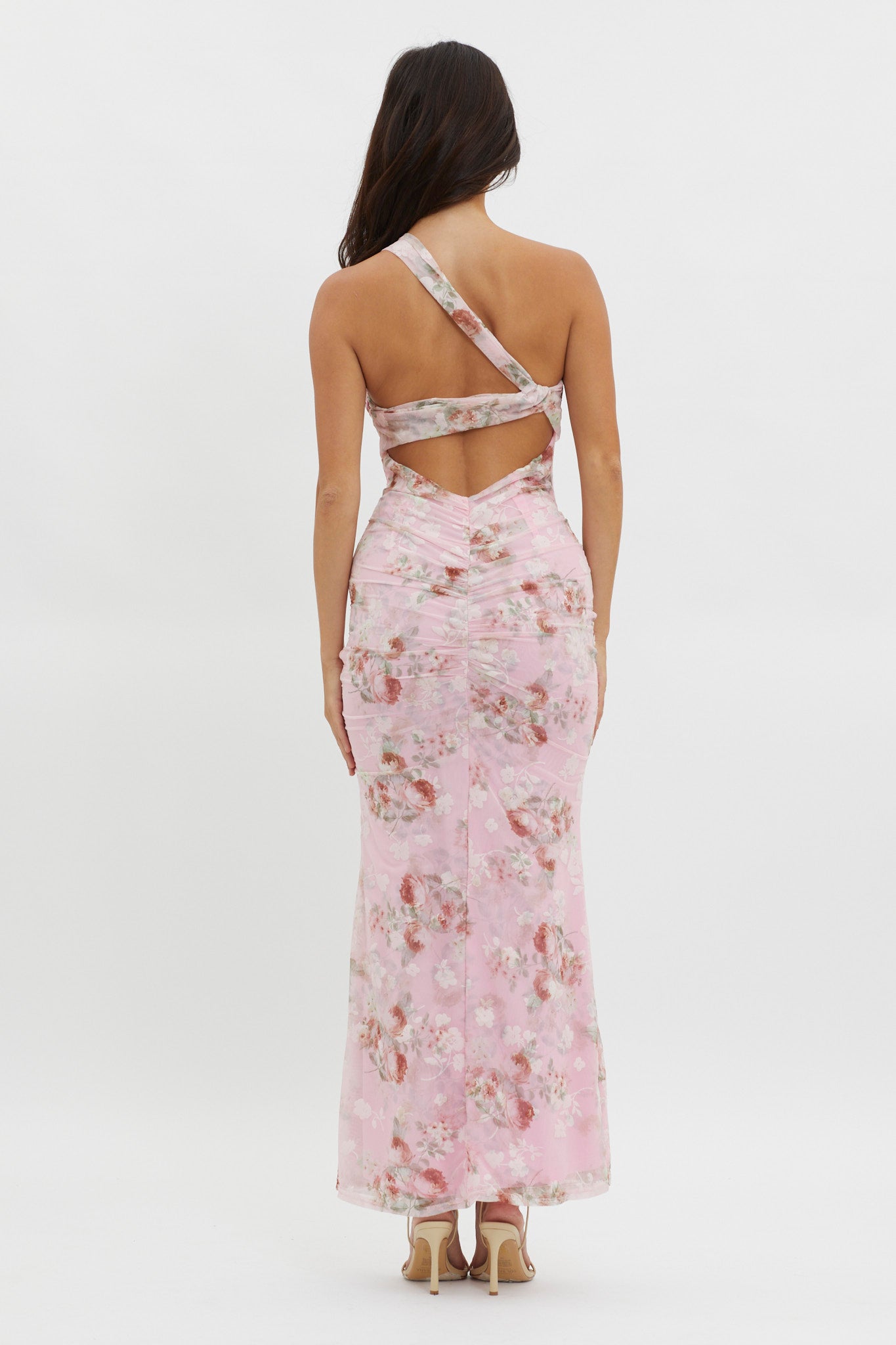 Tatum One-Shoulder Mesh Maxi Dress Pink-Maymioy