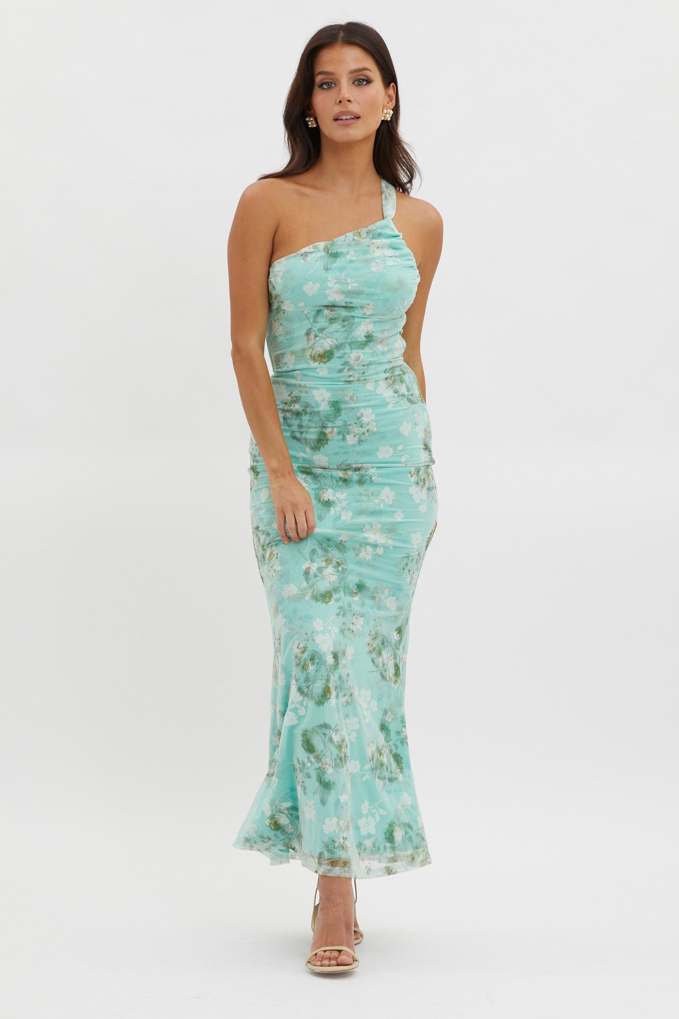 Tatum One-Shoulder Mesh Maxi Dress Sage-Maymioy