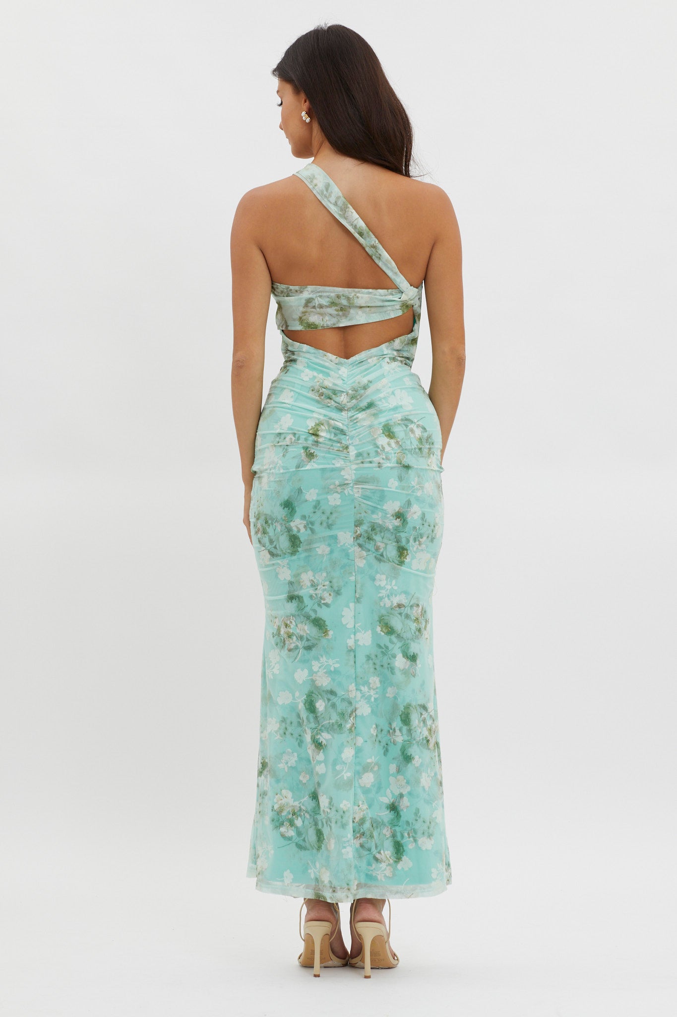 Tatum One-Shoulder Mesh Maxi Dress Sage-Maymioy