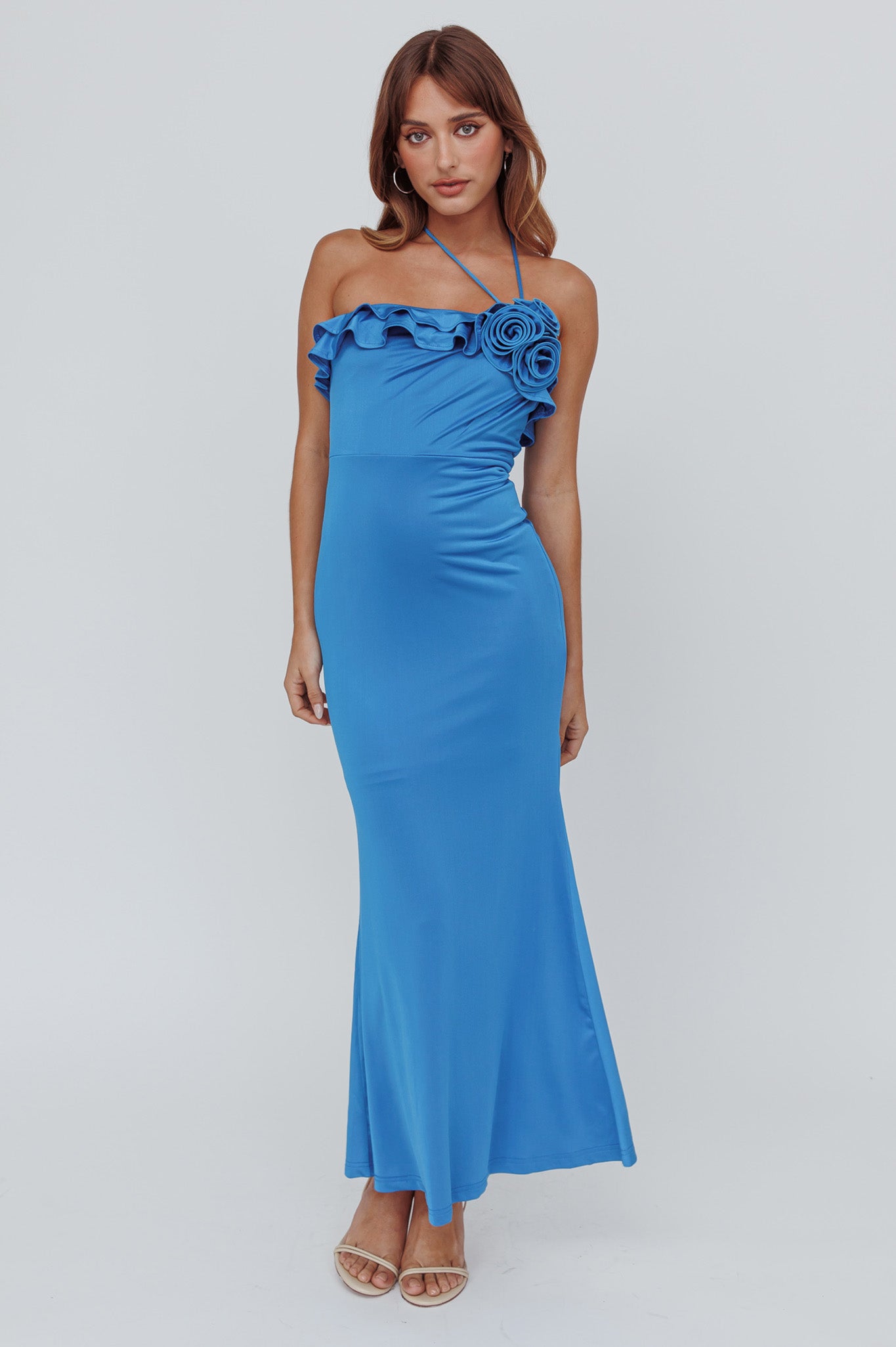 Soul Song Rose Accent Ruffle Dress Ocean-Maymioy