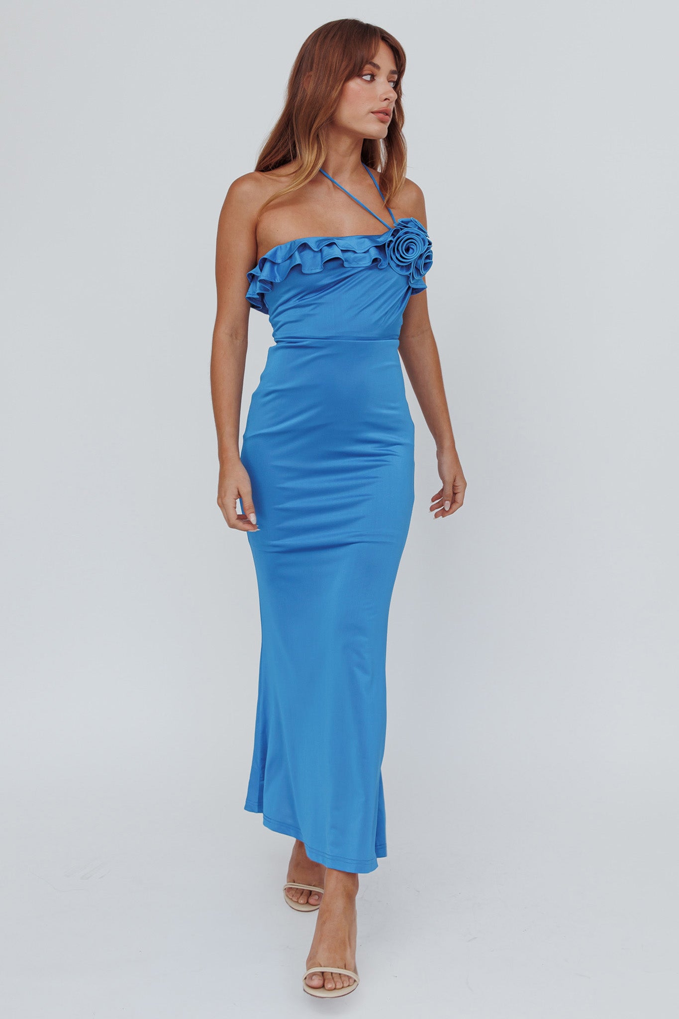 Soul Song Rose Accent Ruffle Dress Ocean-Maymioy