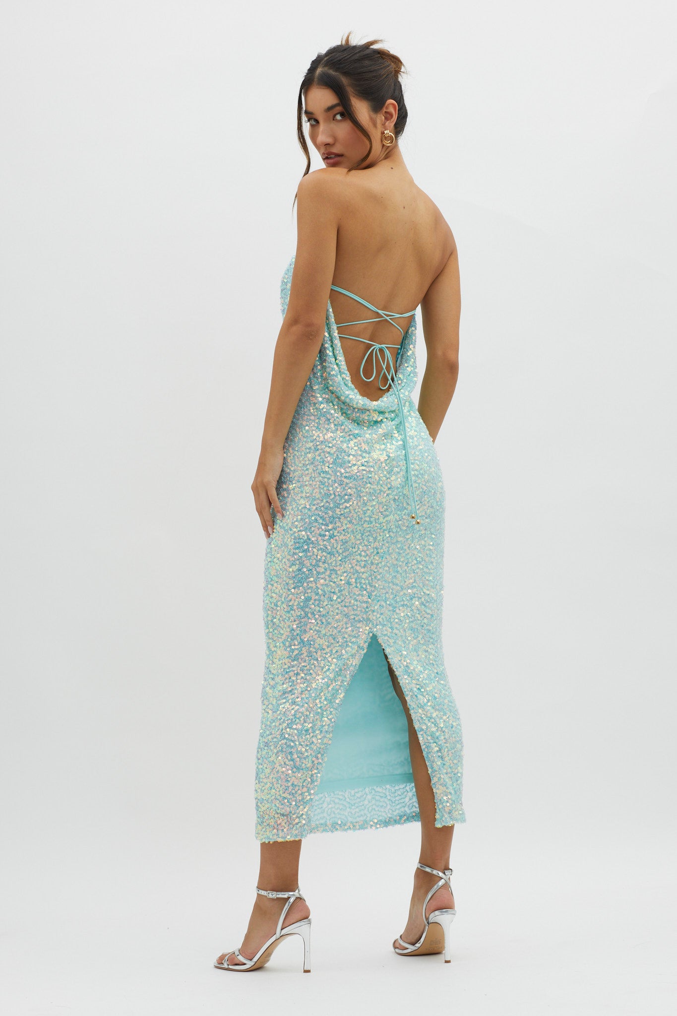 C'est Moi Sequin Laced Back Blue-Maymioy
