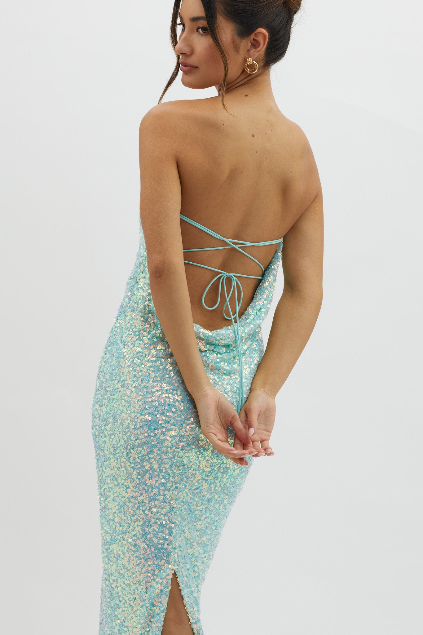 C'est Moi Sequin Laced Back Blue-Maymioy