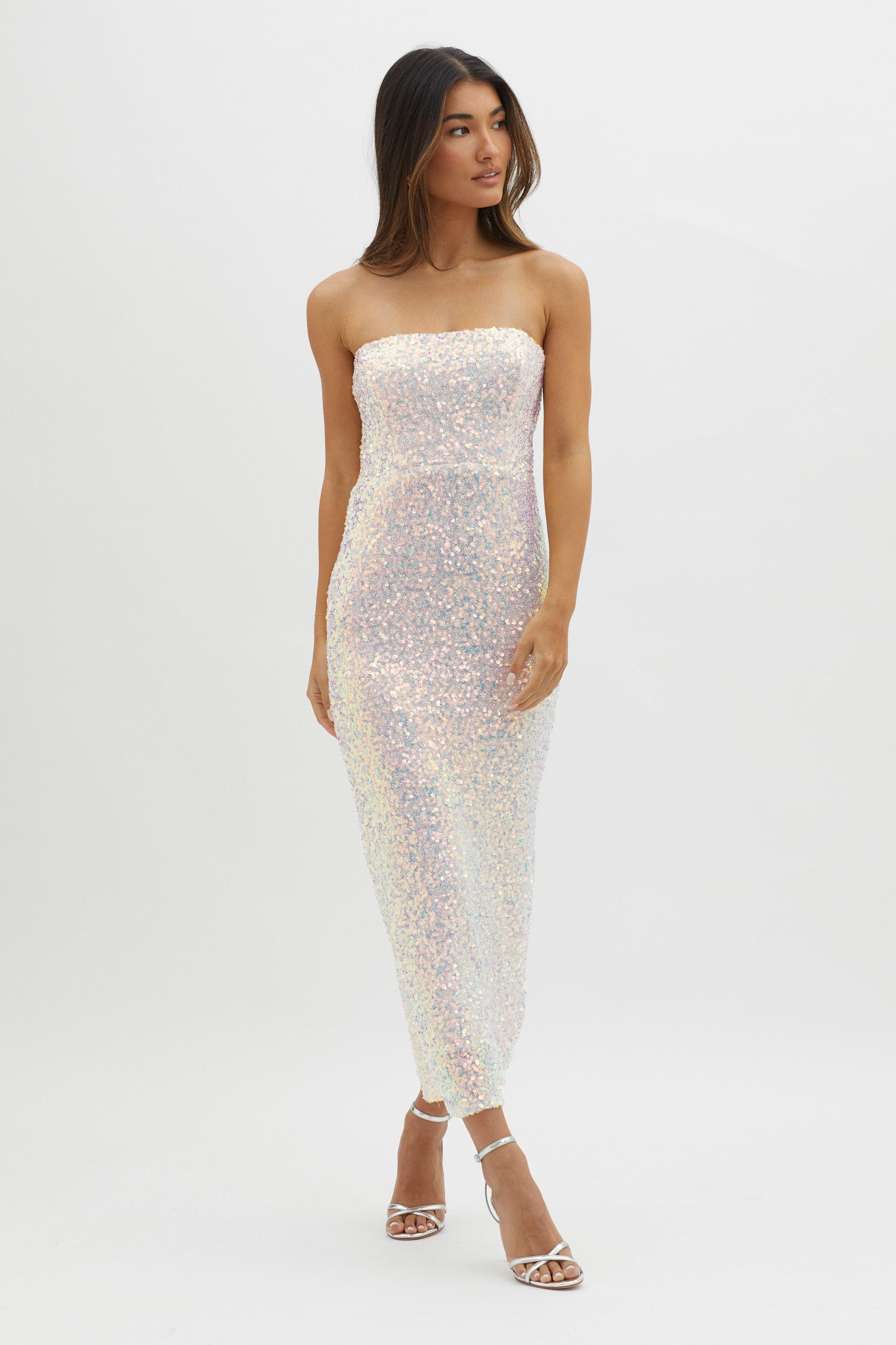 C'est Moi Sequin Laced Back Dress Pink-Maymioy