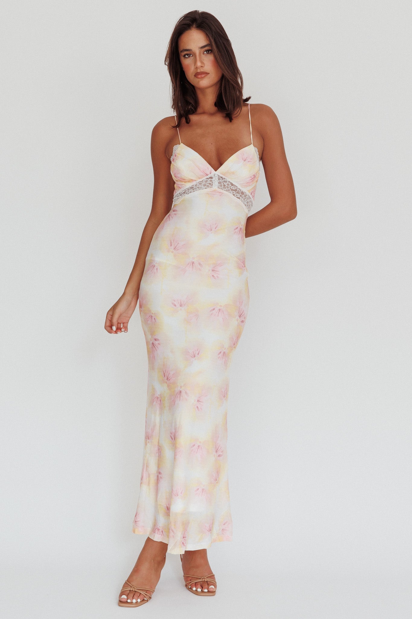 Super Shy Floral Lace Maxi Dress Pink-Maymioy