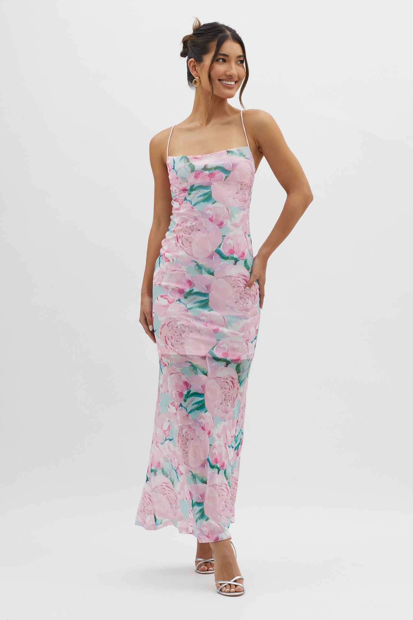 Letting Go Tie-Up Back Maxi Floral Pink-Maymioy