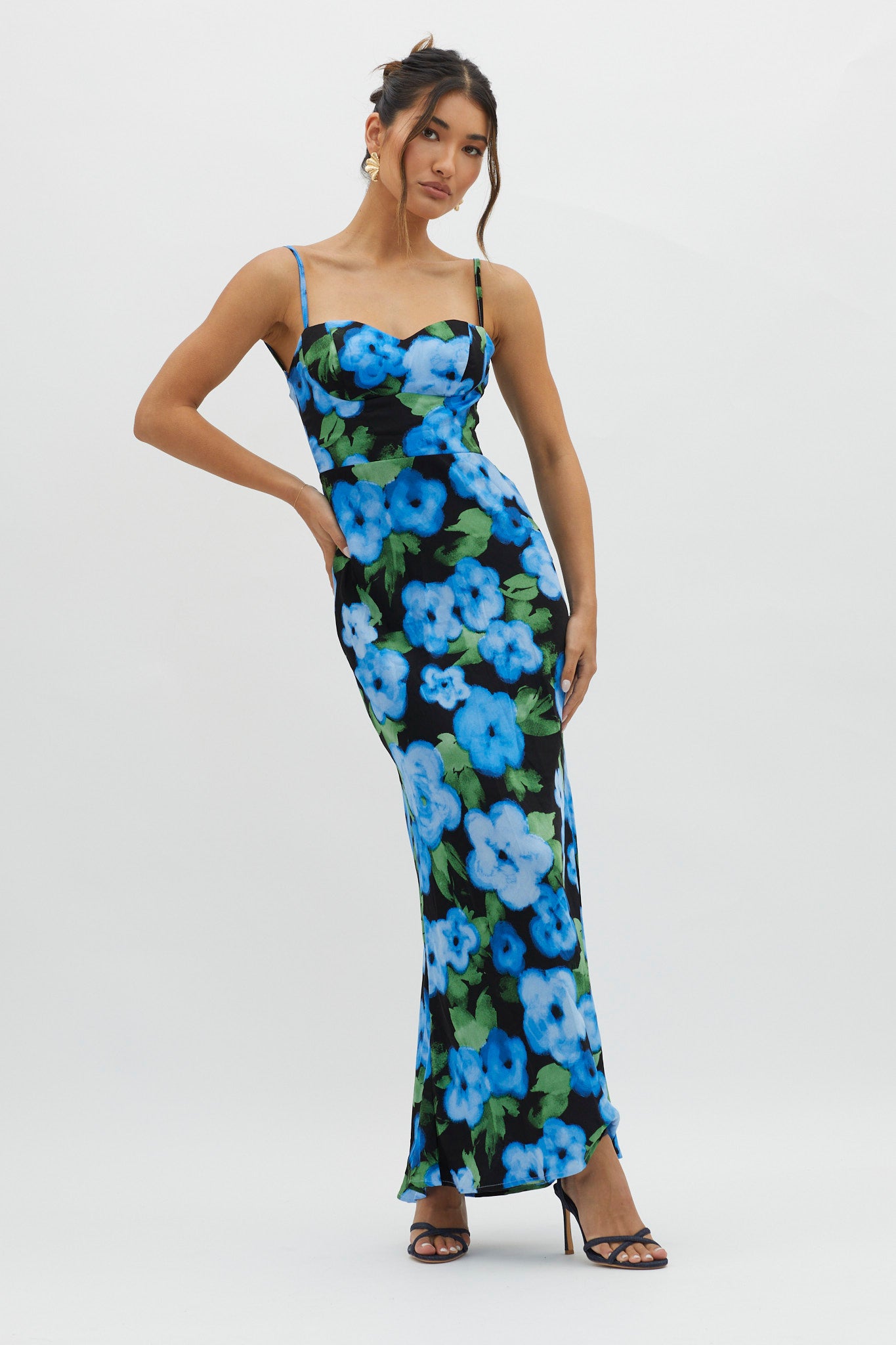 Kasha Low Back Maxi Dress Floral Blue-Maymioy
