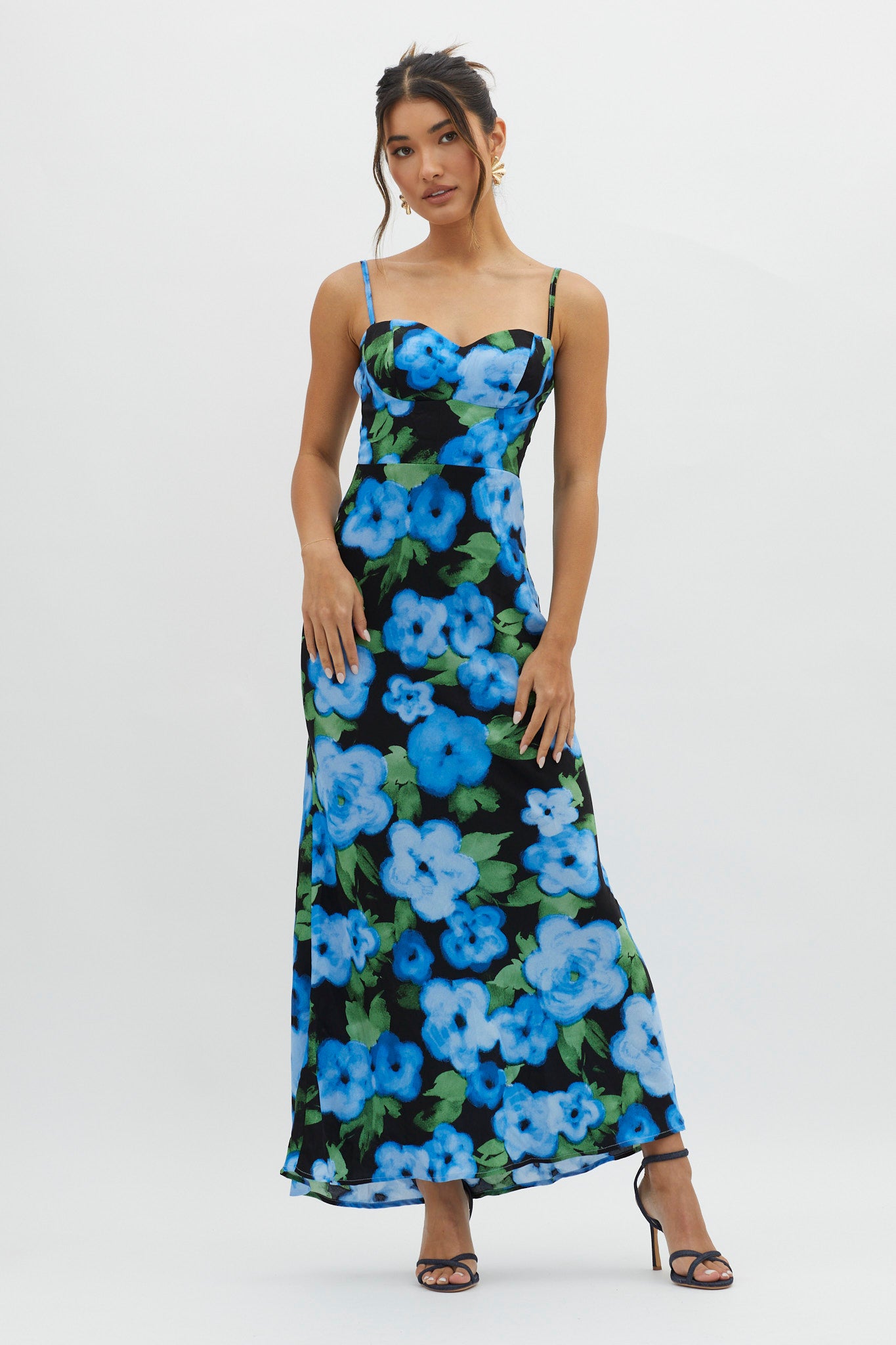 Kasha Low Back Maxi Dress Floral Blue-Maymioy