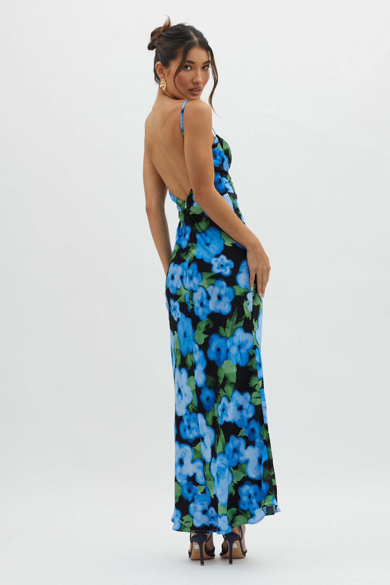 Kasha Low Back Maxi Dress Floral Blue-Maymioy