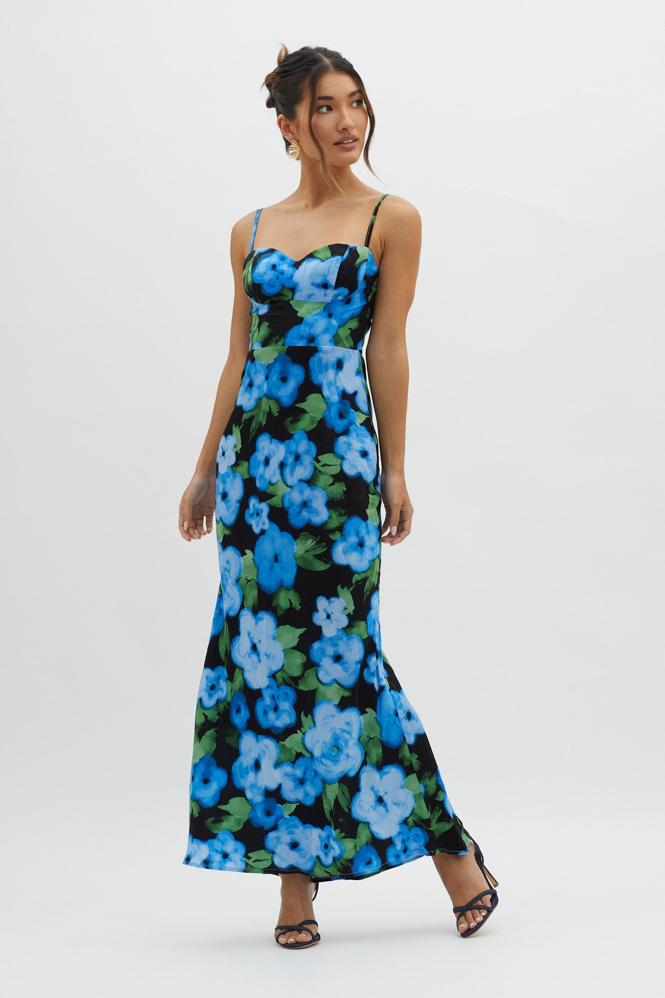 Kasha Low Back Maxi Dress Floral Blue-Maymioy