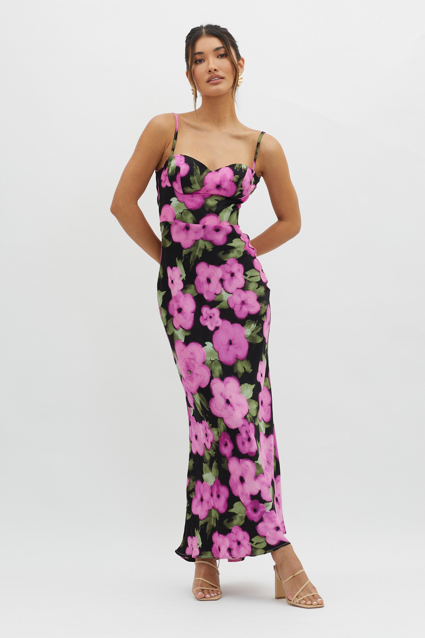 Kasha Low Back Maxi Dress Floral Pink-Maymioy