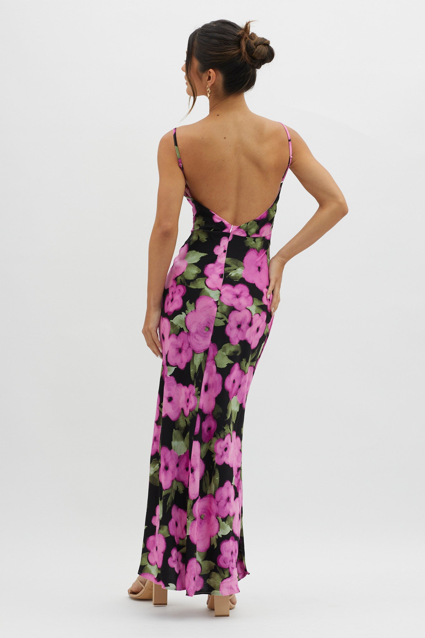 Kasha Low Back Maxi Dress Floral Pink-Maymioy