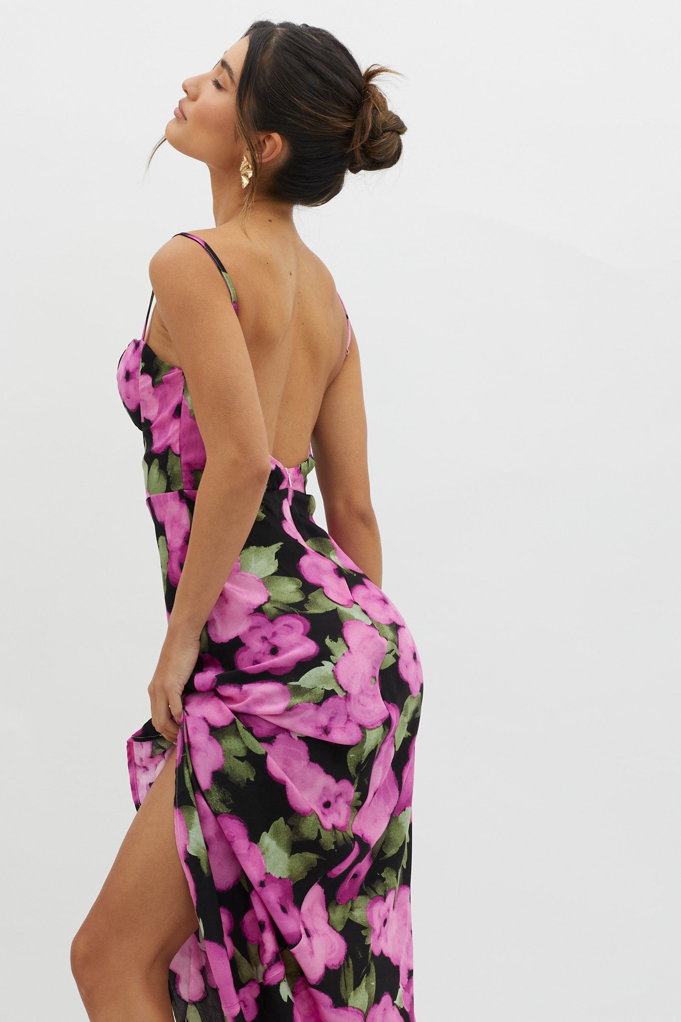 Kasha Low Back Maxi Dress Floral Pink-Maymioy