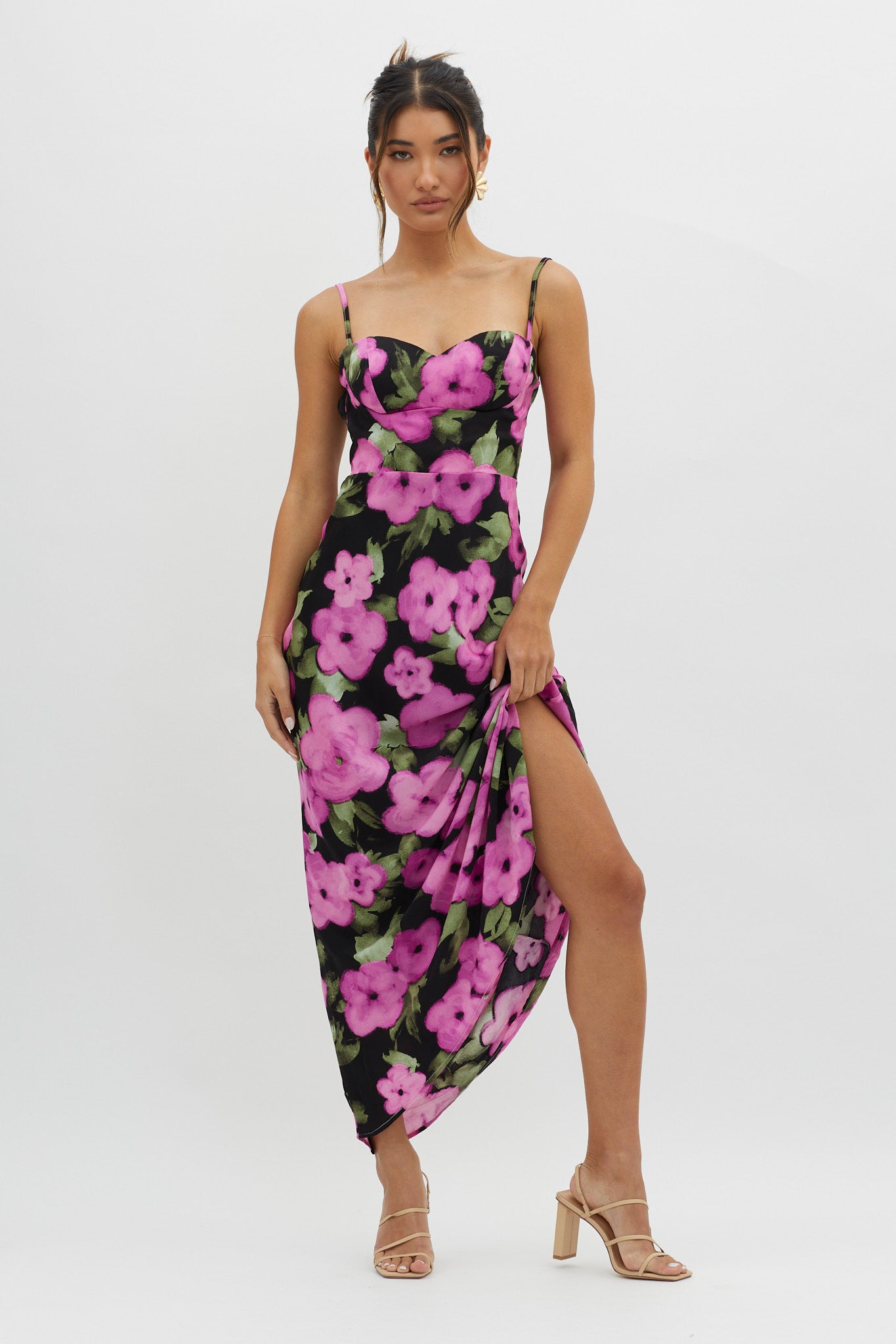 Kasha Low Back Maxi Dress Floral Pink-Maymioy
