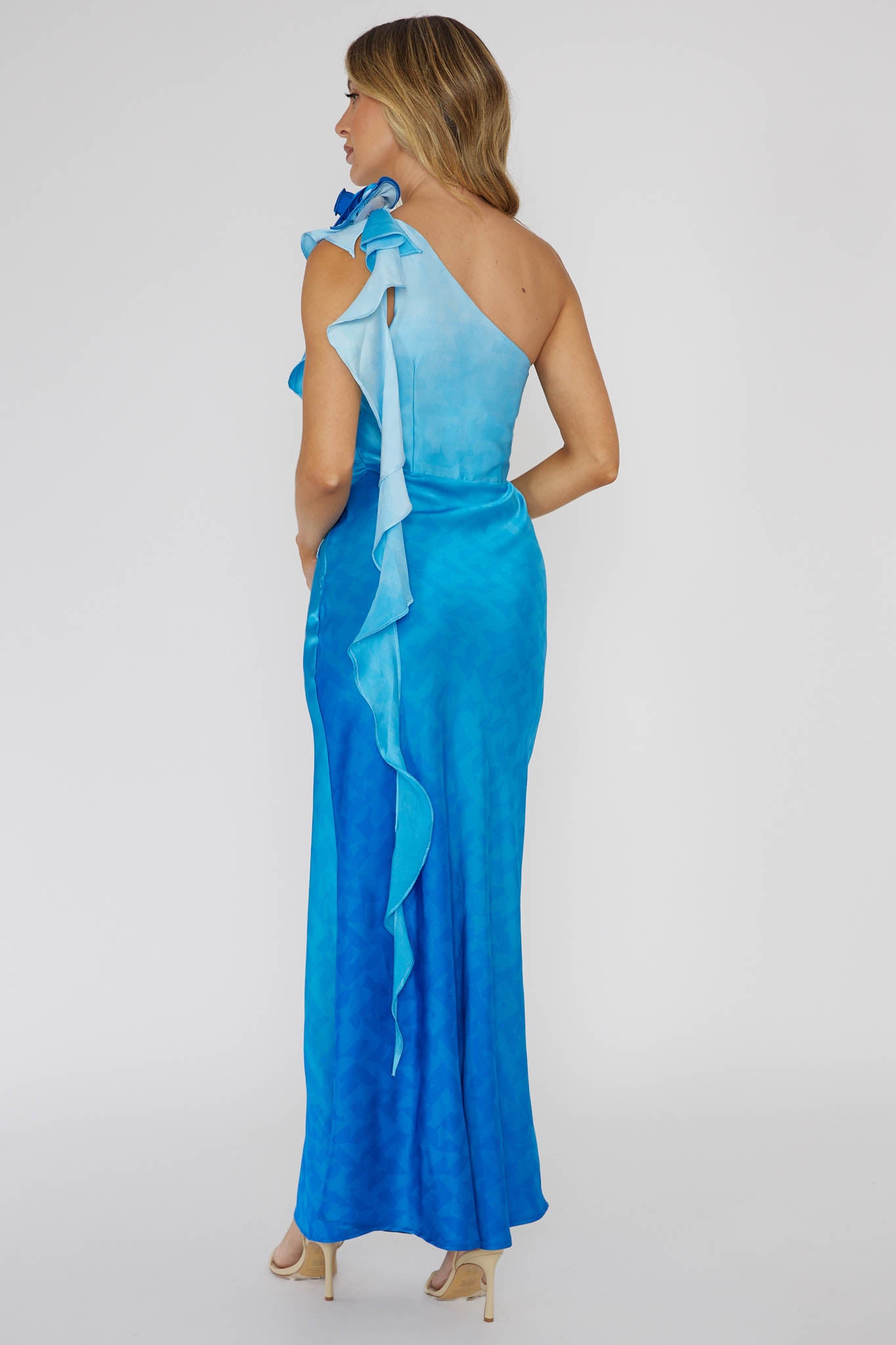 Mariyan One Shoulder Rose Maxi Dress Blue-Maymioy