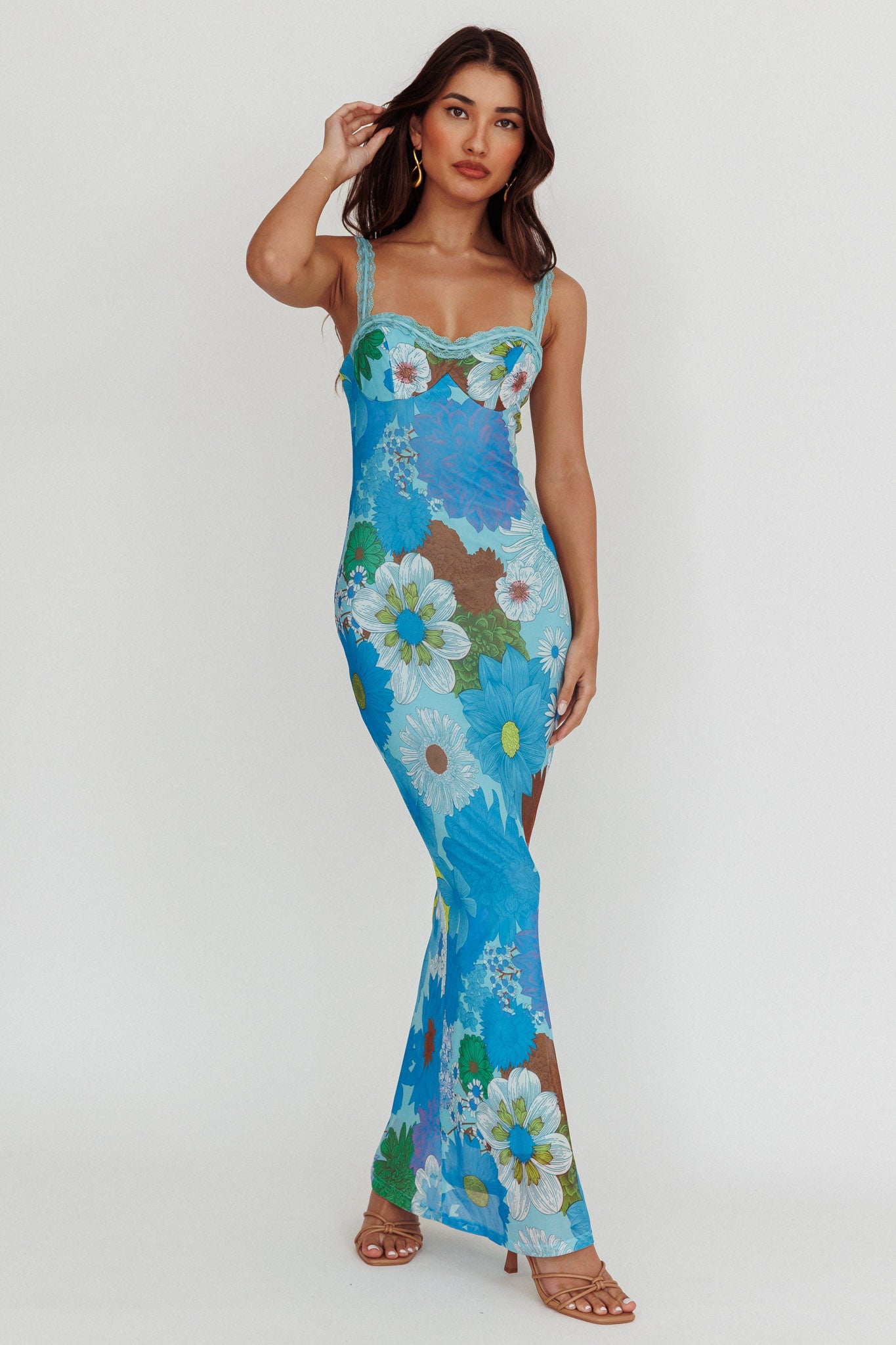 Girl Power Lace Strap Maxi Dress Blue-Maymioy