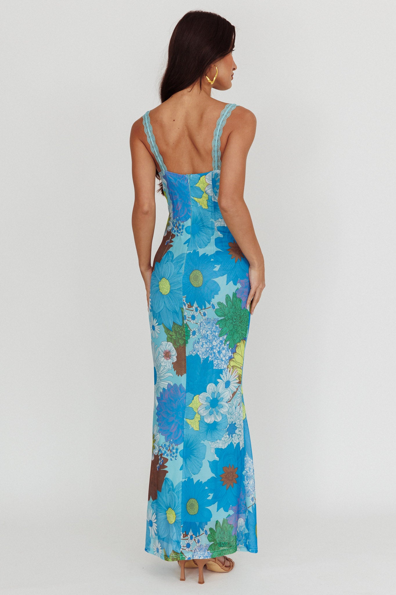 Girl Power Lace Strap Maxi Dress Blue-Maymioy
