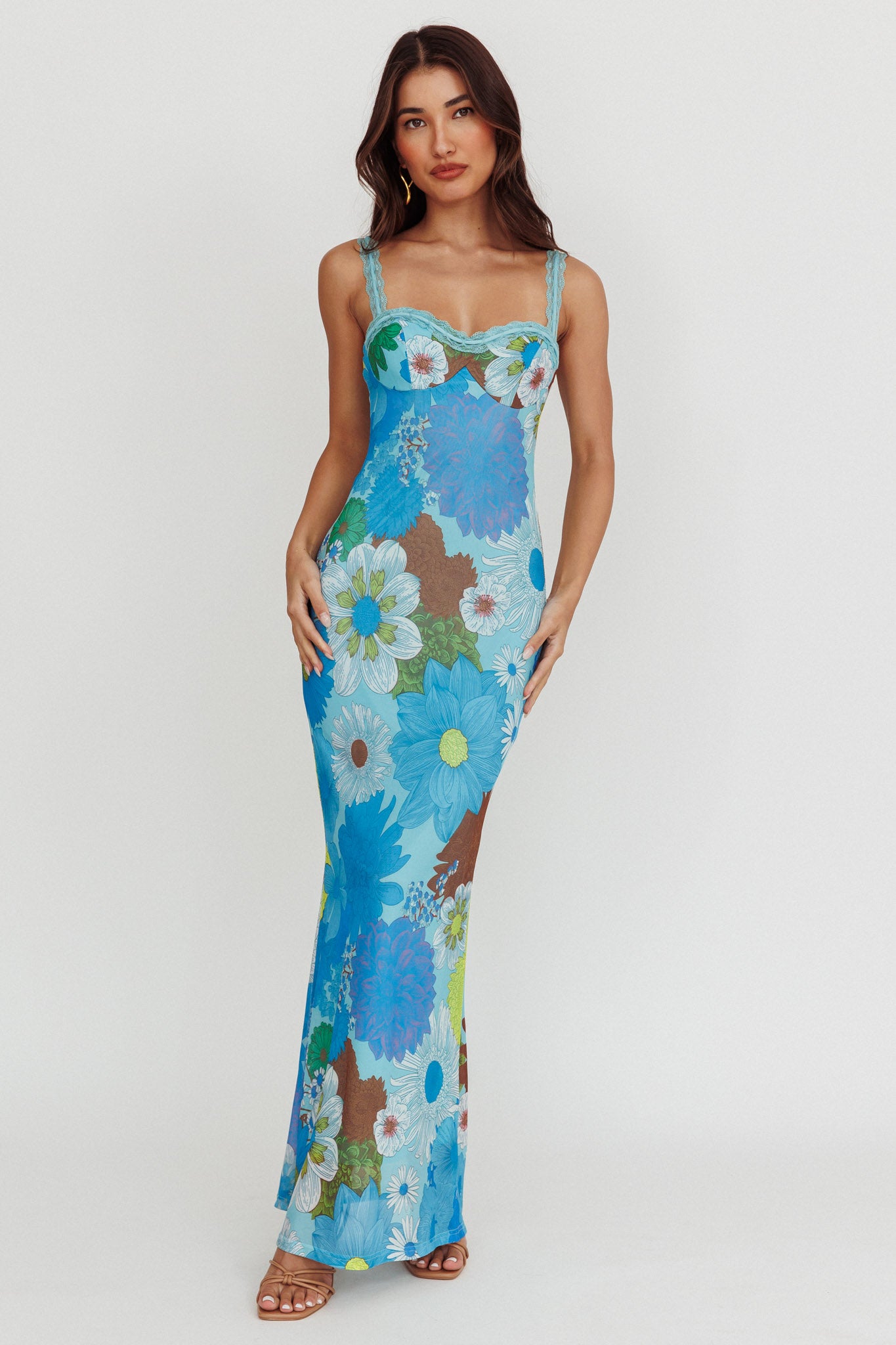 Girl Power Lace Strap Maxi Dress Blue-Maymioy