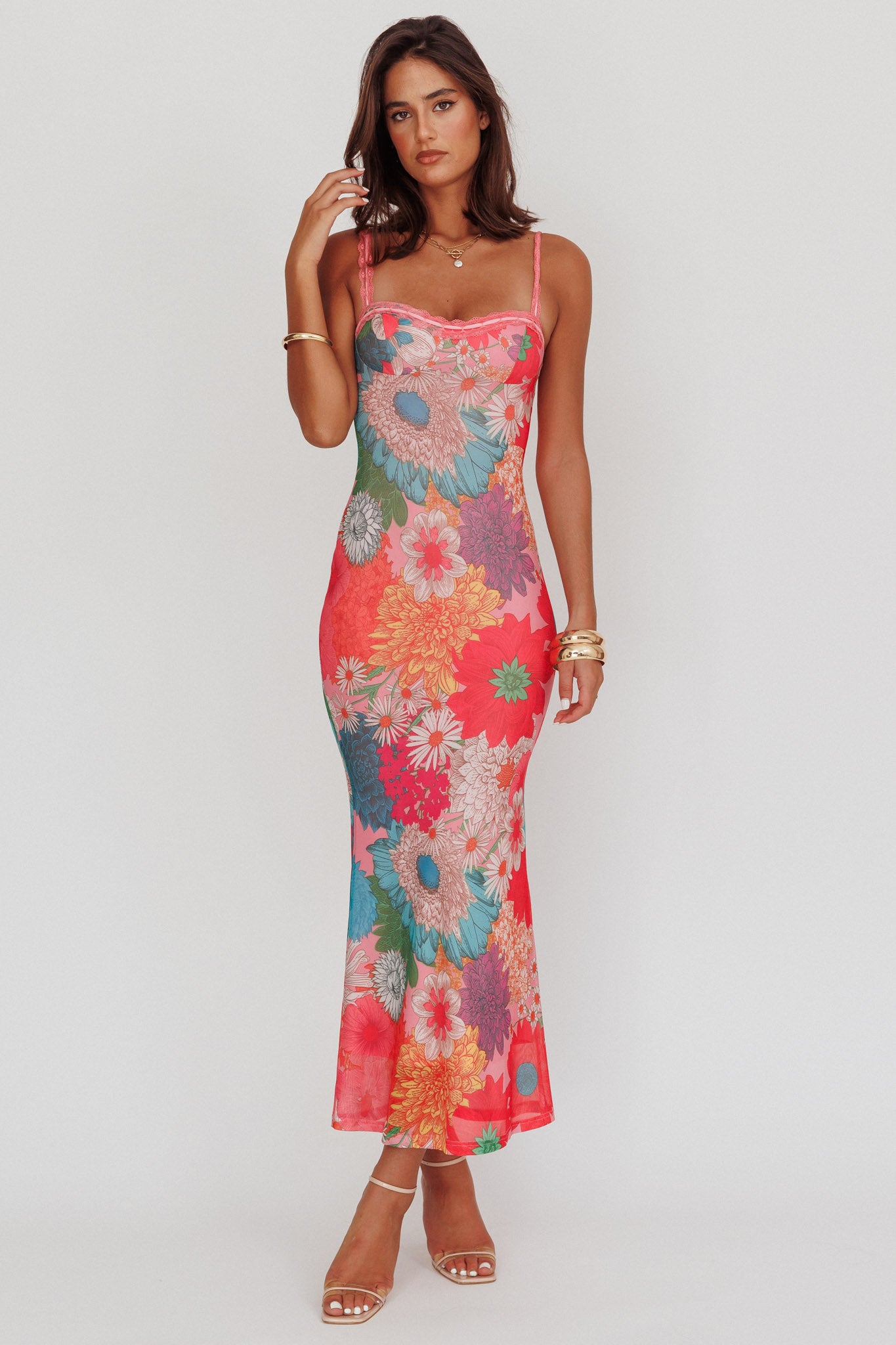 Girl Power Lace Strap Maxi Dress Pink-Maymioy