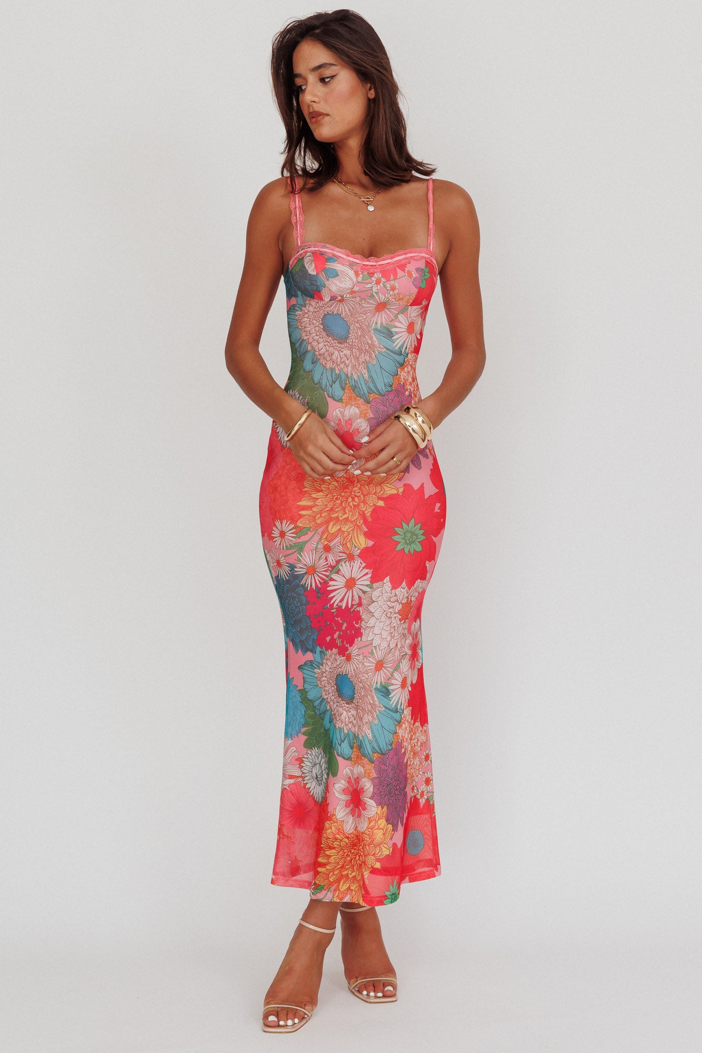 Girl Power Lace Strap Maxi Dress Pink-Maymioy
