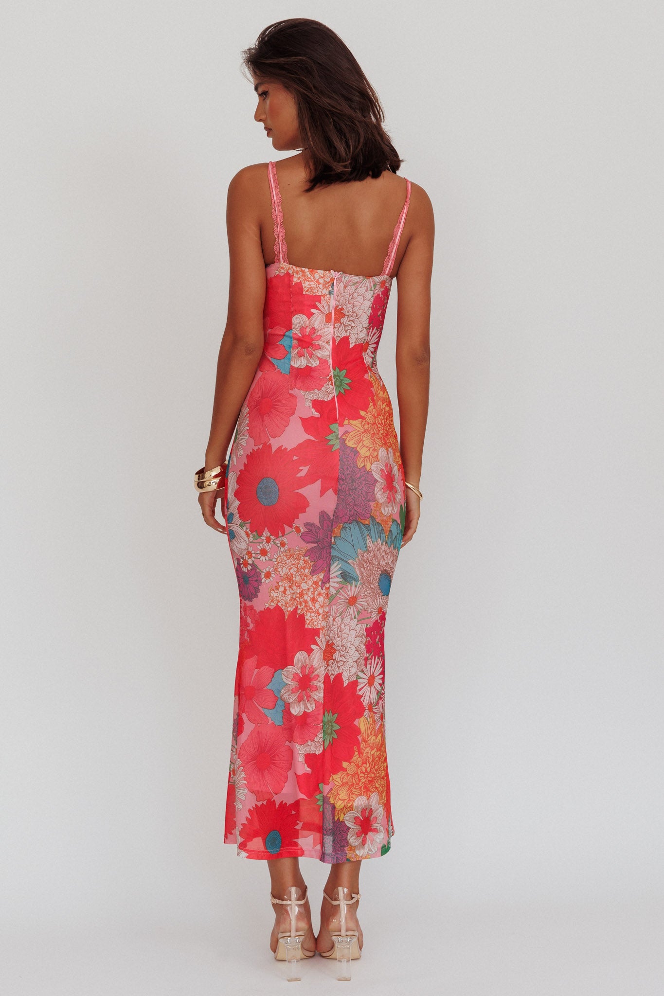 Girl Power Lace Strap Maxi Dress Pink-Maymioy