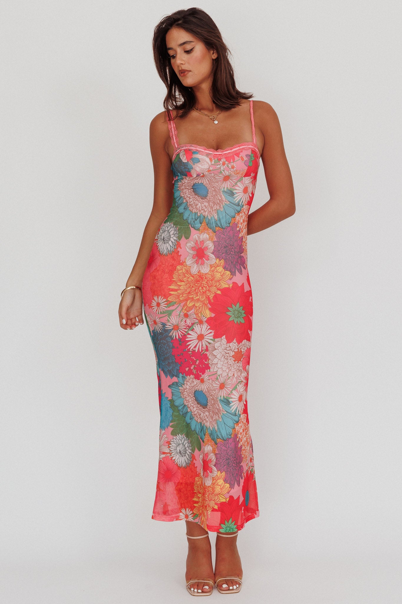 Girl Power Lace Strap Maxi Dress Pink-Maymioy