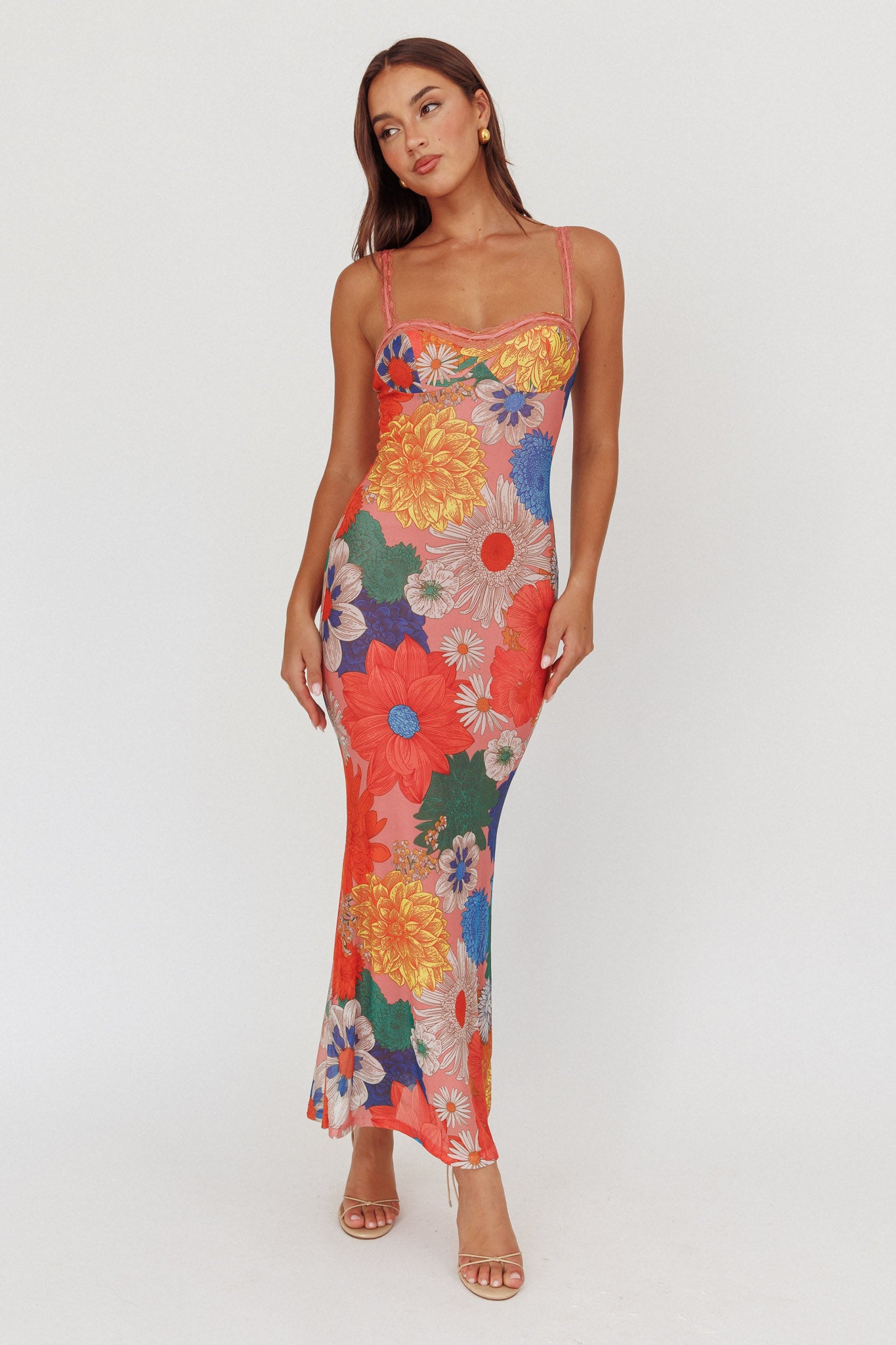 Girl Power Lace Strap Maxi Dress Orange-Maymioy