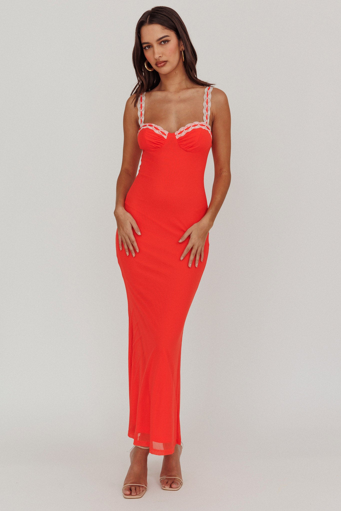 Girl Power Lace Strap Maxi Dress Red-Maymioy