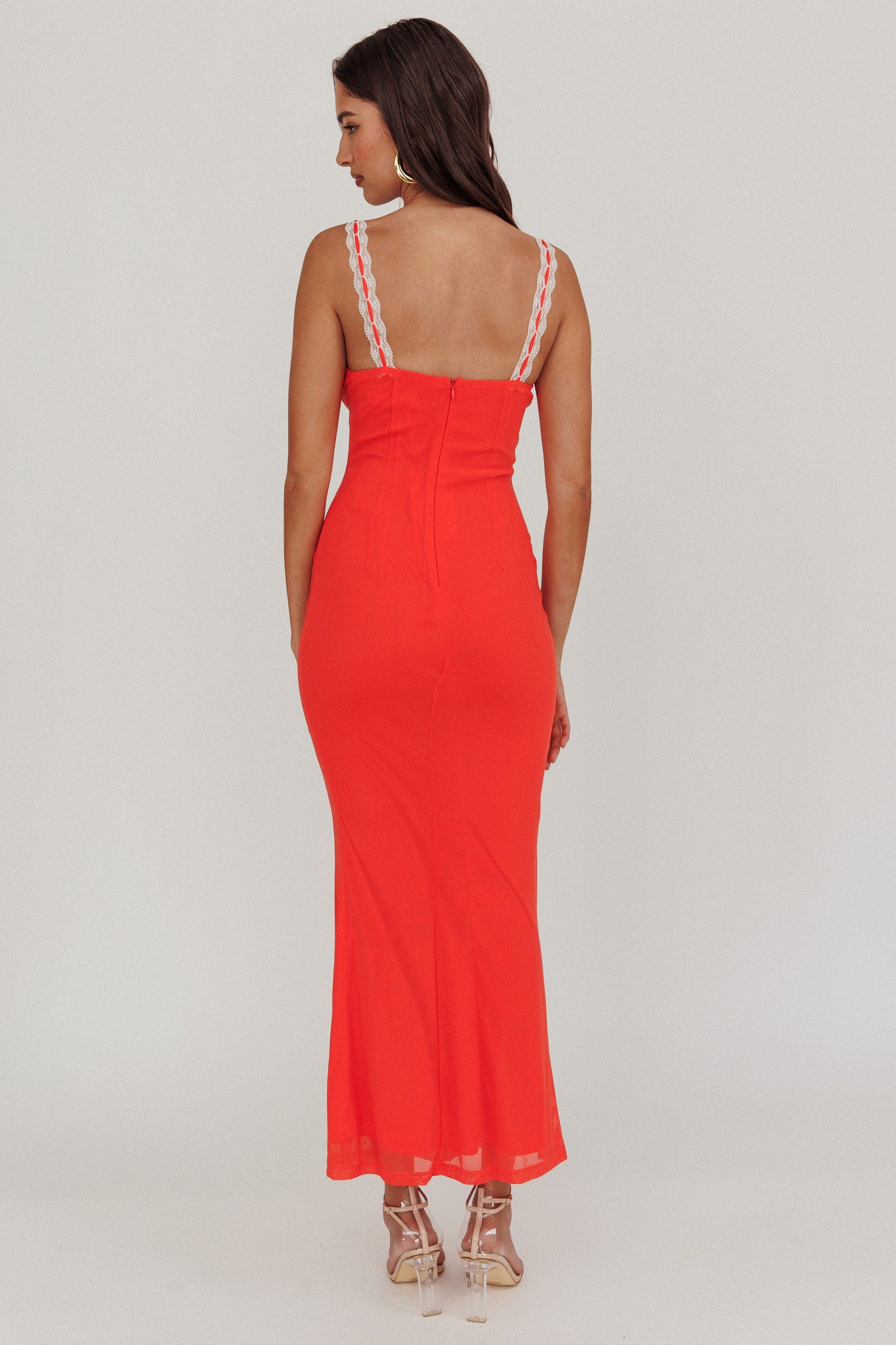 Girl Power Lace Strap Maxi Dress Red-Maymioy