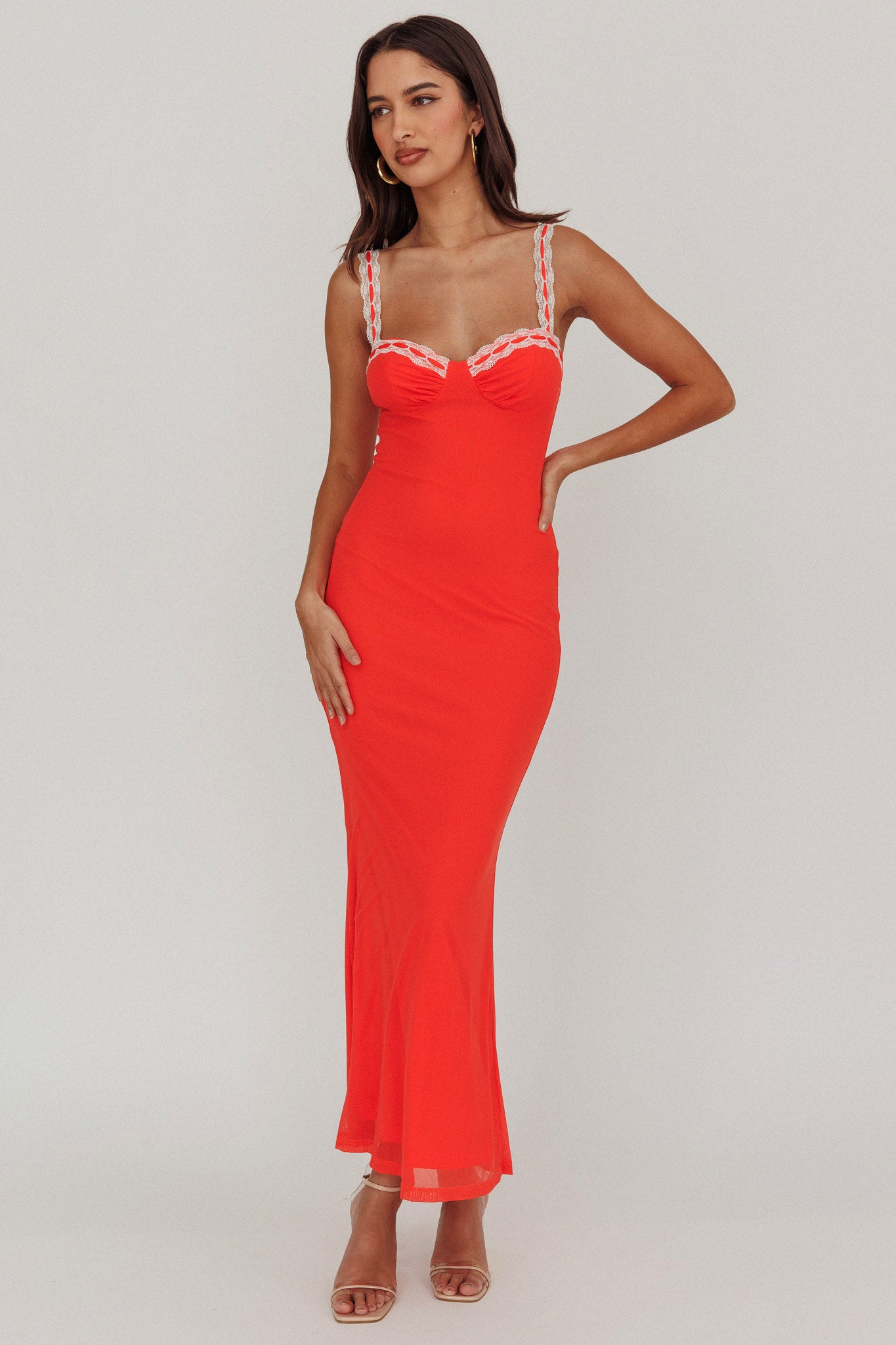 Girl Power Lace Strap Maxi Dress Red-Maymioy