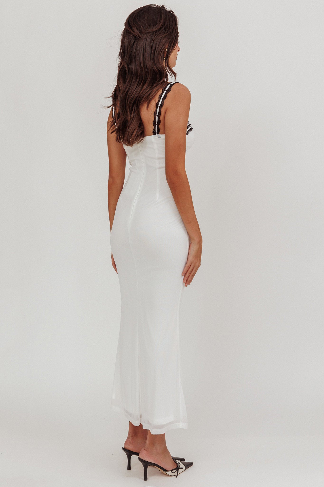 Girl Power Lace Strap Maxi Dress White-Maymioy