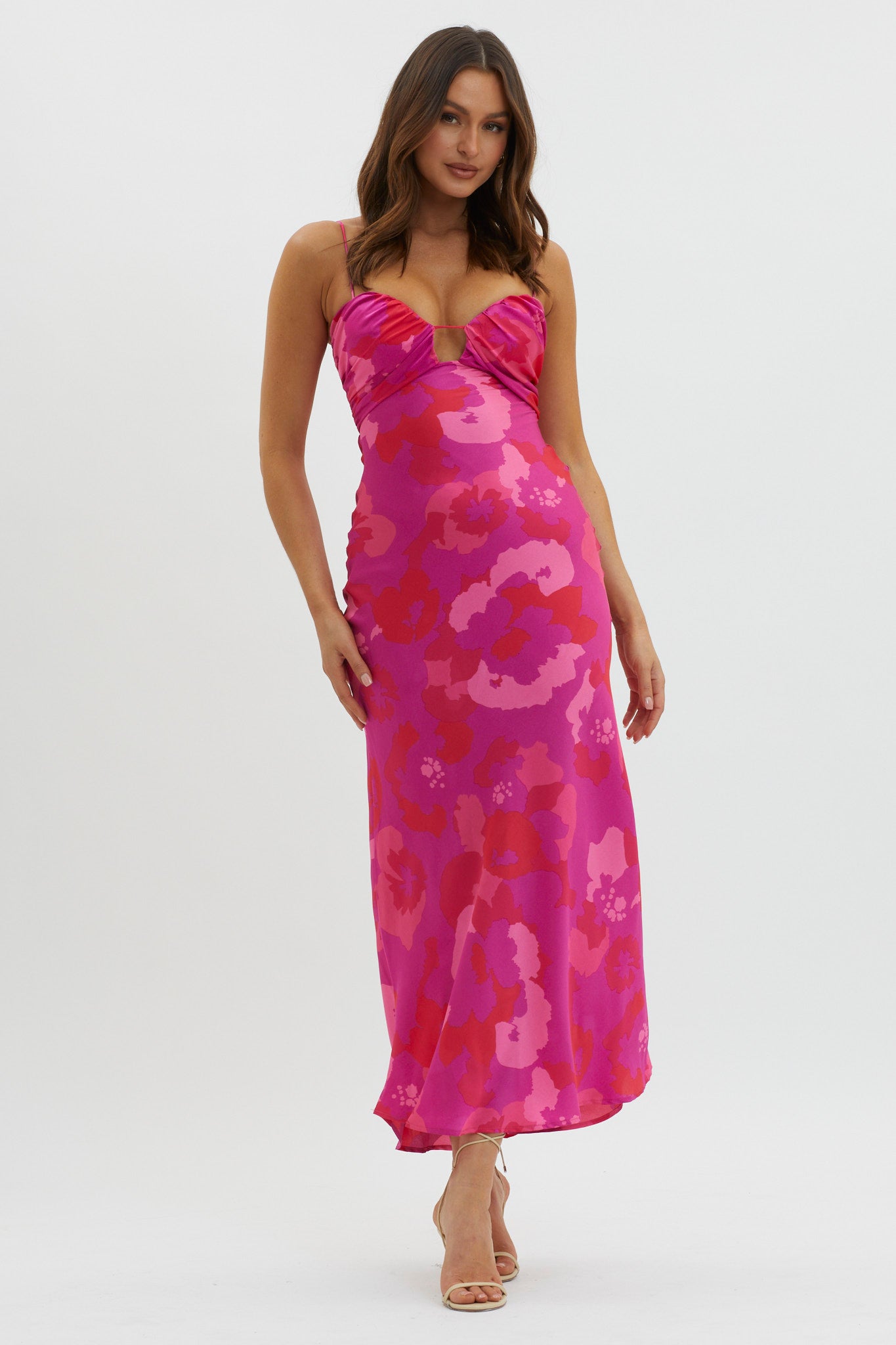 In A Daze Gathered Bust Midi Dress Pink-Maymioy