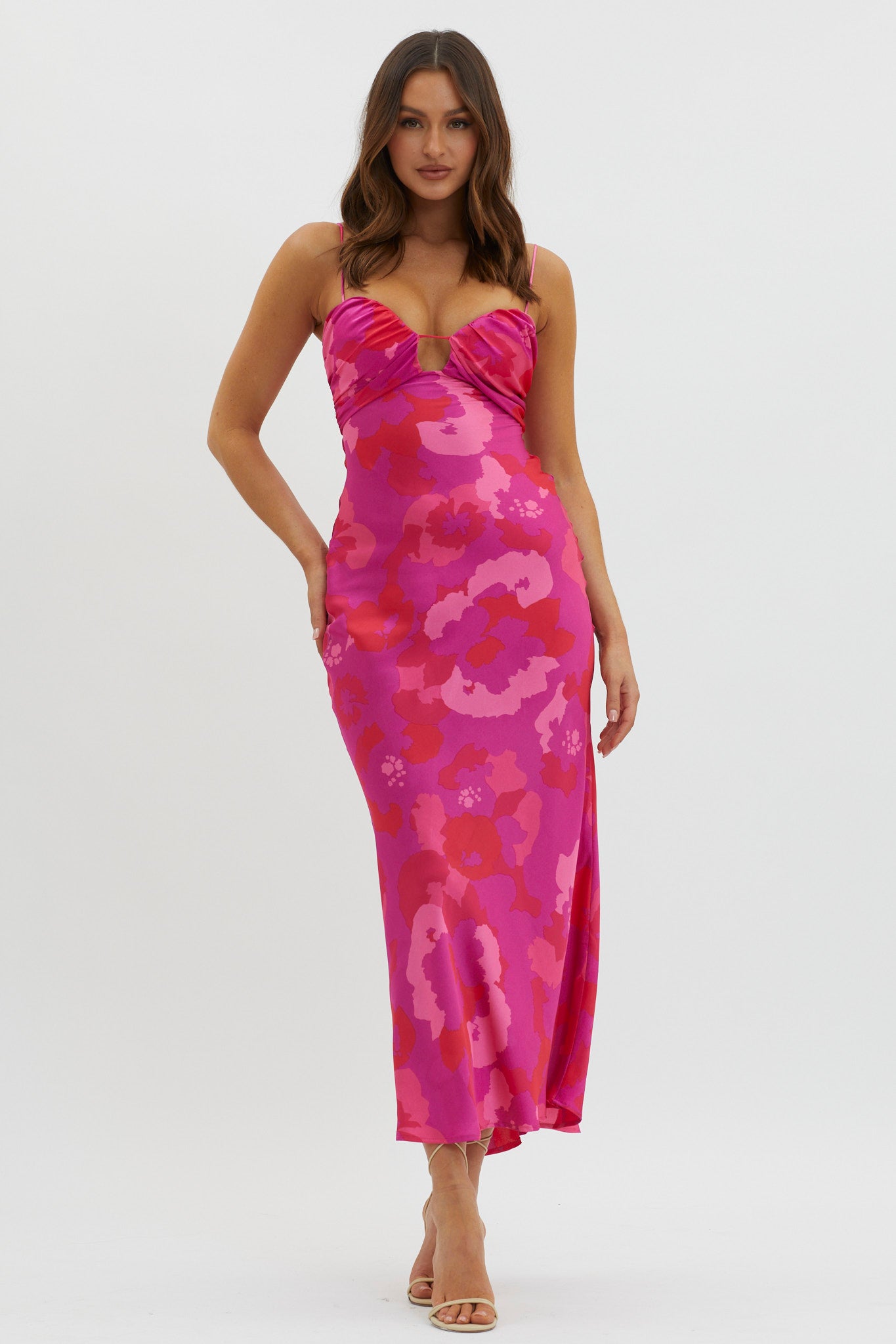 In A Daze Gathered Bust Midi Dress Pink-Maymioy