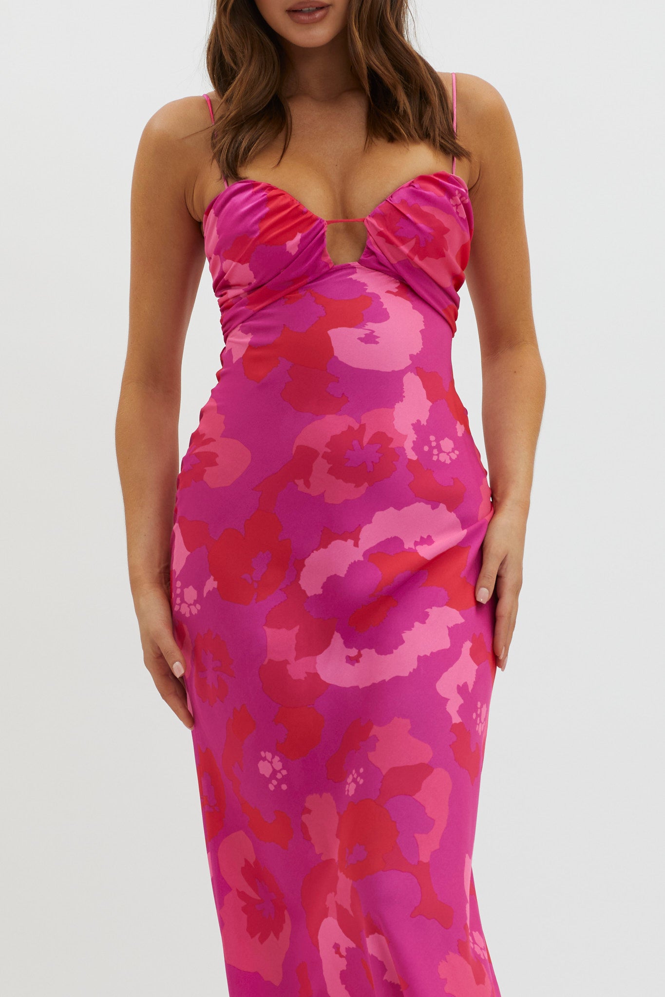 In A Daze Gathered Bust Midi Dress Pink-Maymioy